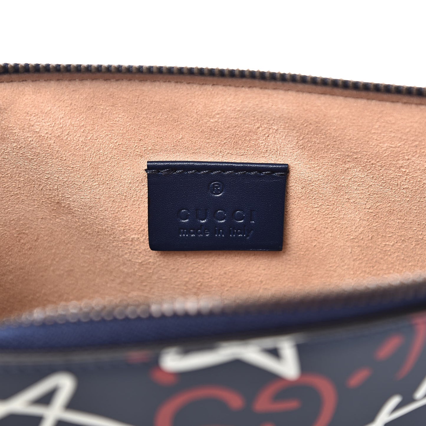 Calfskin GucciGhost Print Pouch Blue Agata Hibiscus Red