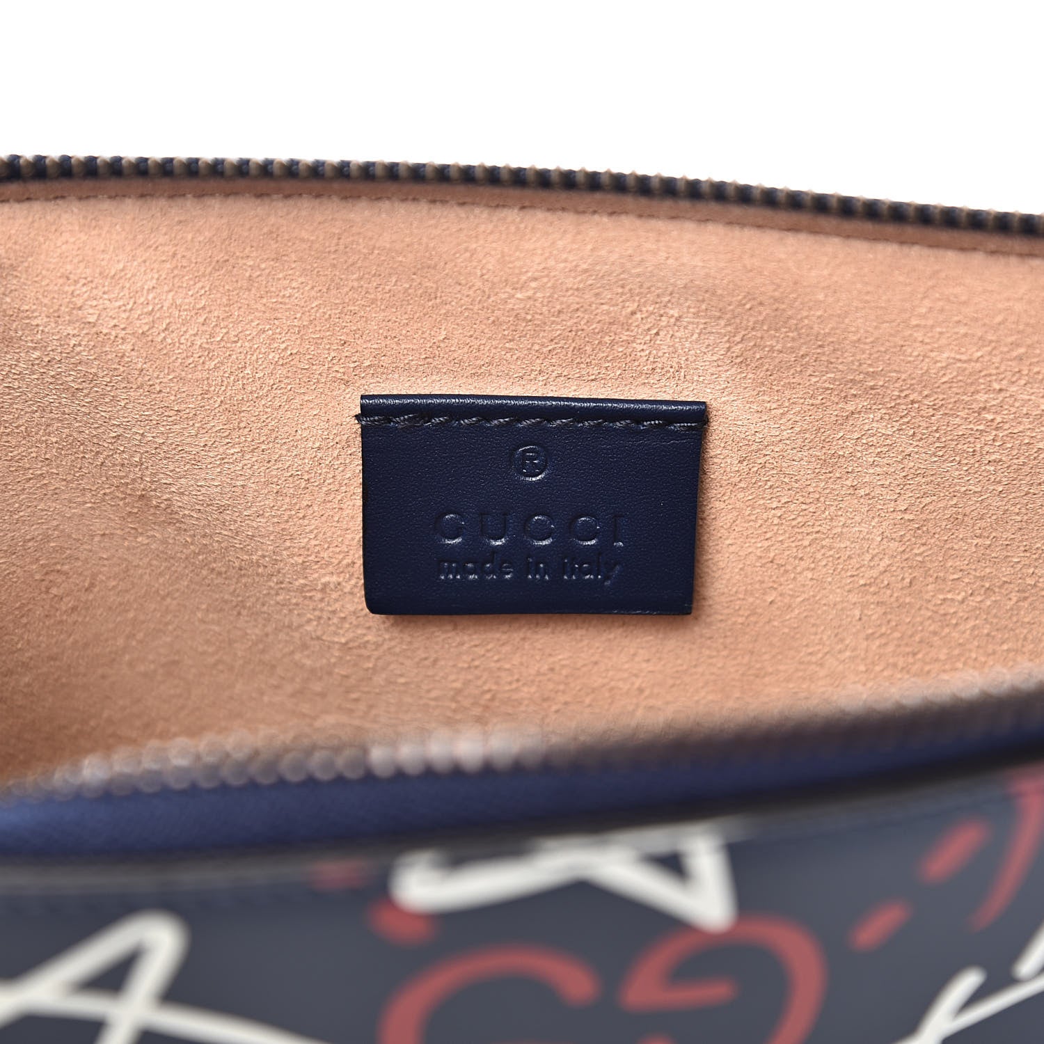 Gucci Calfskin GucciGhost Print Pouch Blue Agata Hibiscus Red 7 of 9