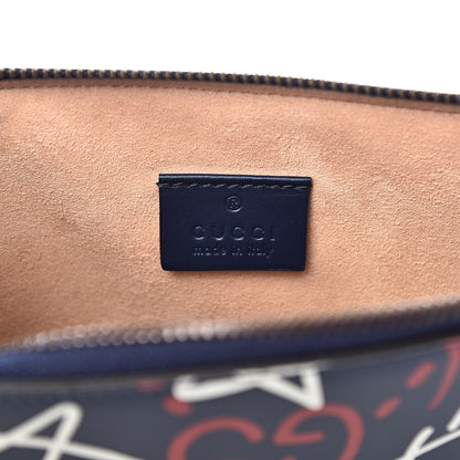 Gucci Calfskin GucciGhost Print Pouch Blue Agata Hibiscus Red 7 of 9