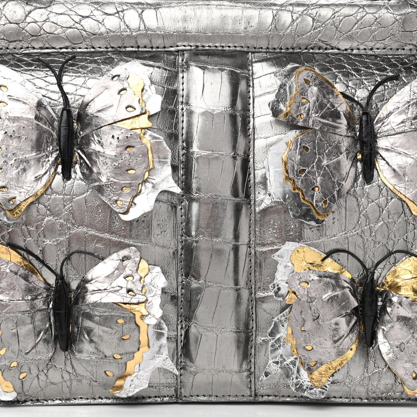 Metallic Crocodile Butterfly Bag Anthracite