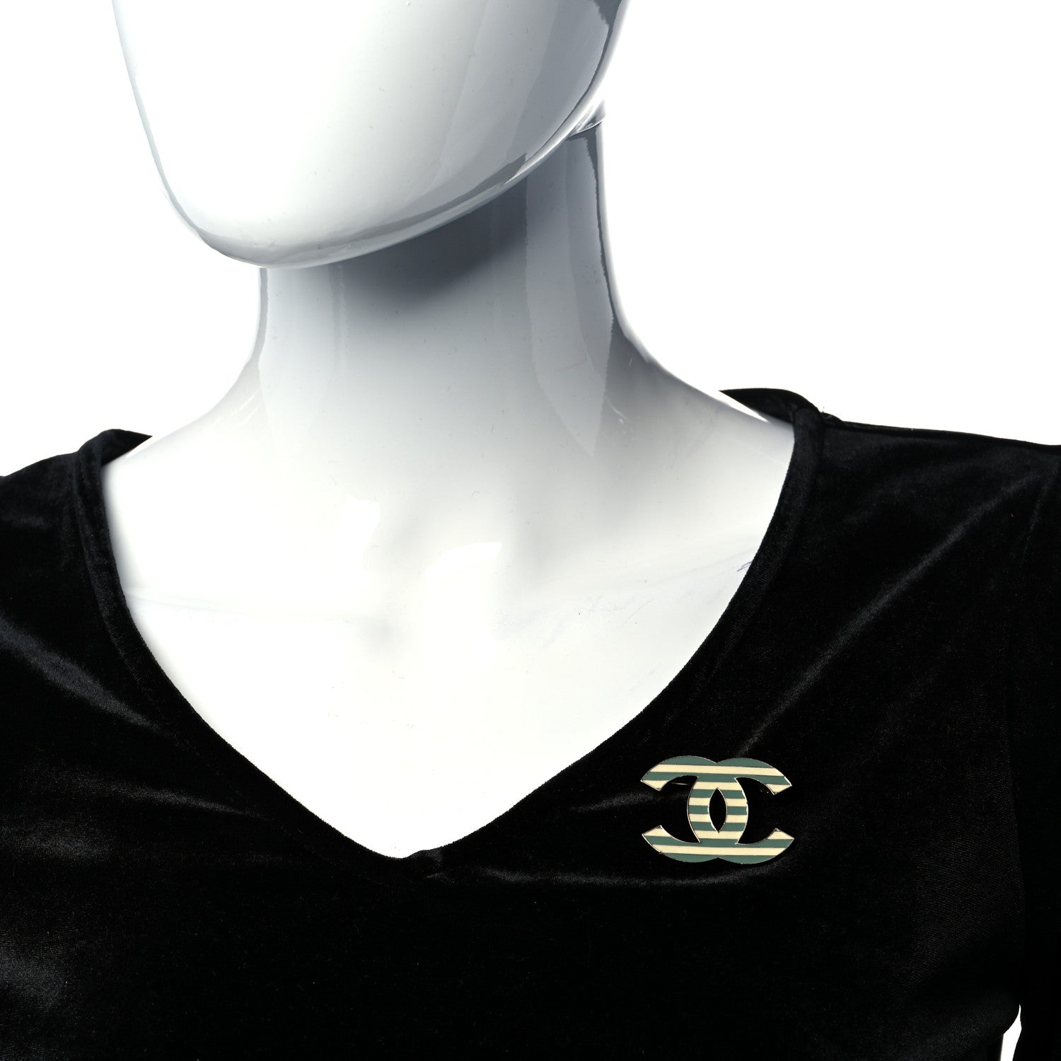 Chanel Enamel Striped CC Brooch Green Silver 2 of 6
