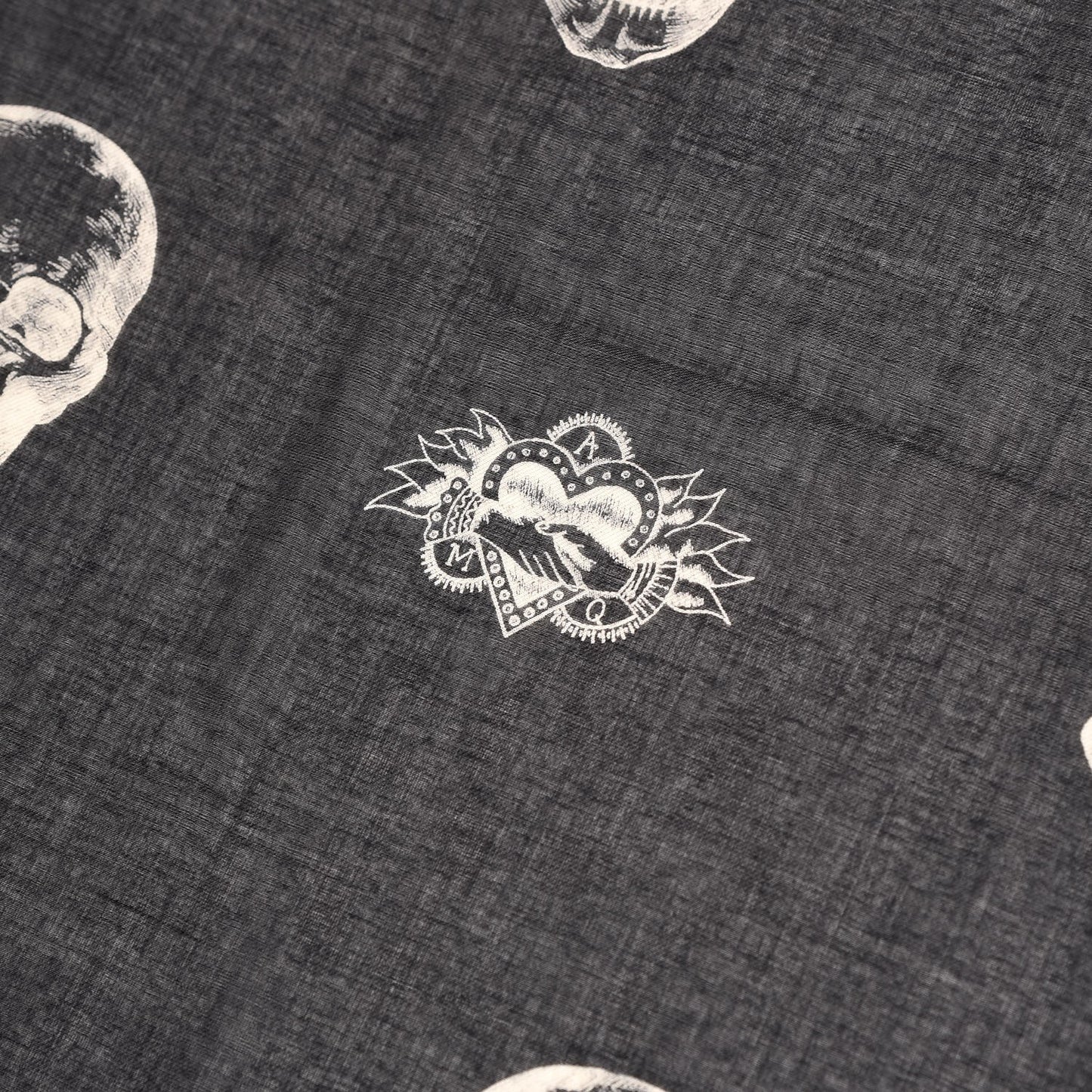 Silk Chiffon Skull Tattoo Scarf Black Ivory