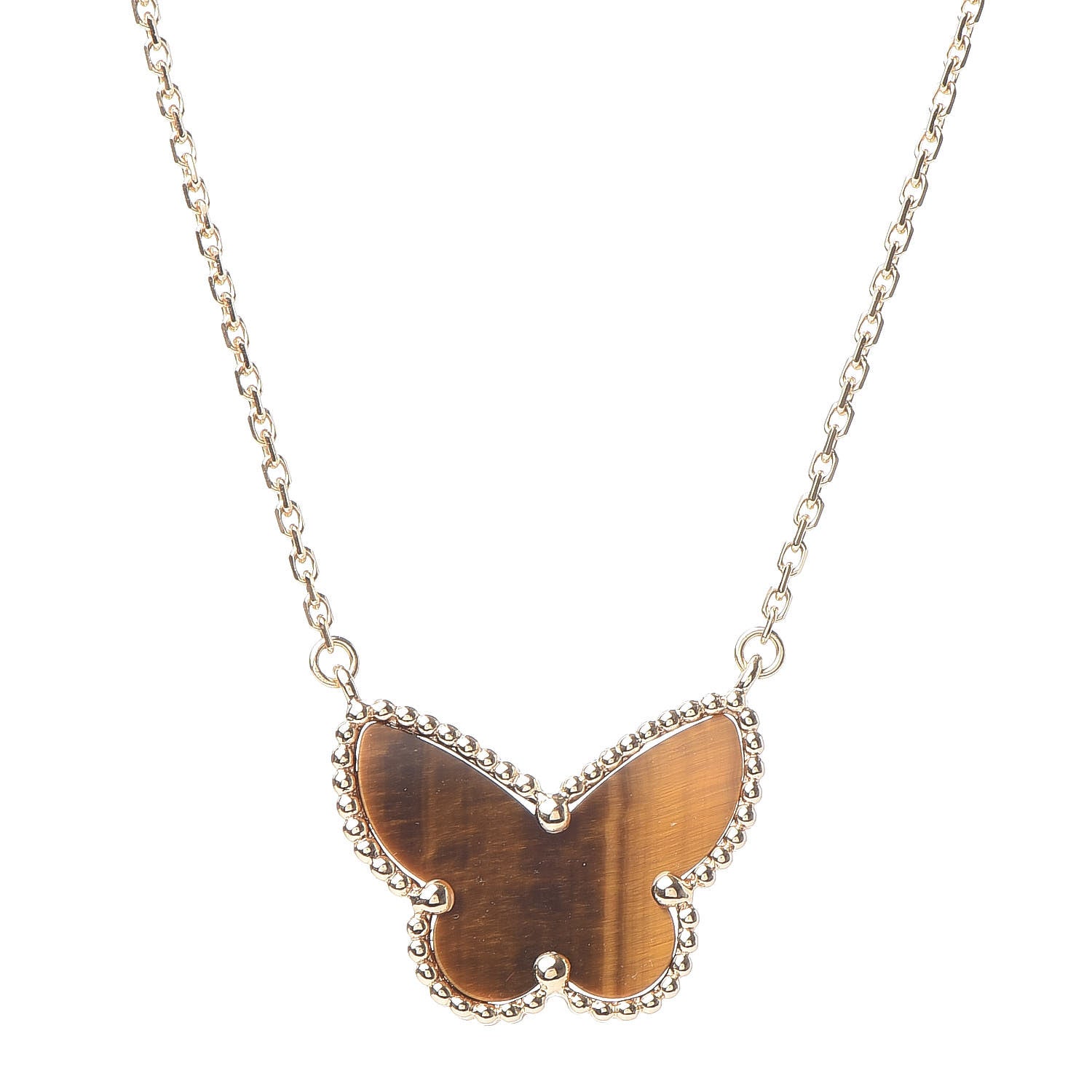 Van Cleef & Arpels 18K Yellow Gold Tiger Eye Lucky Alhambra Butterfly Pendant Necklace 4 of 8