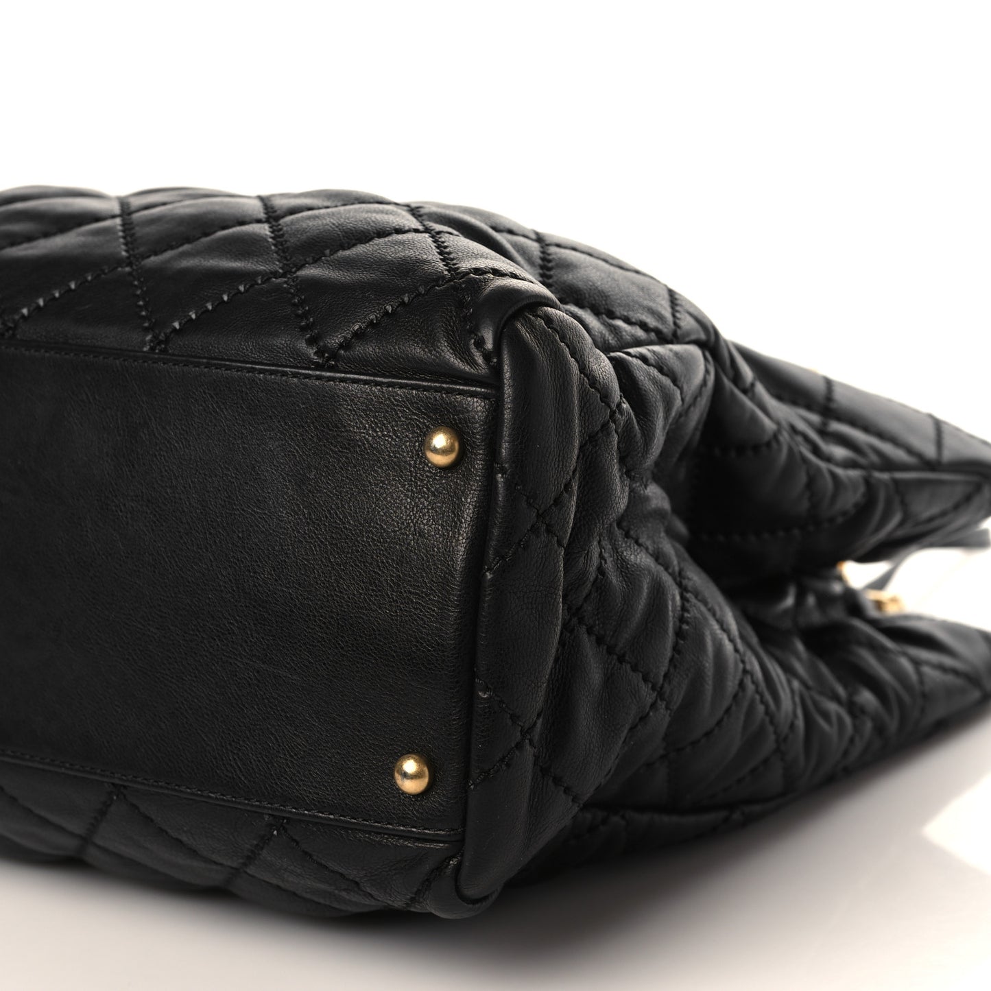 Calfskin Quilted Large Retro Chain Tote Black
