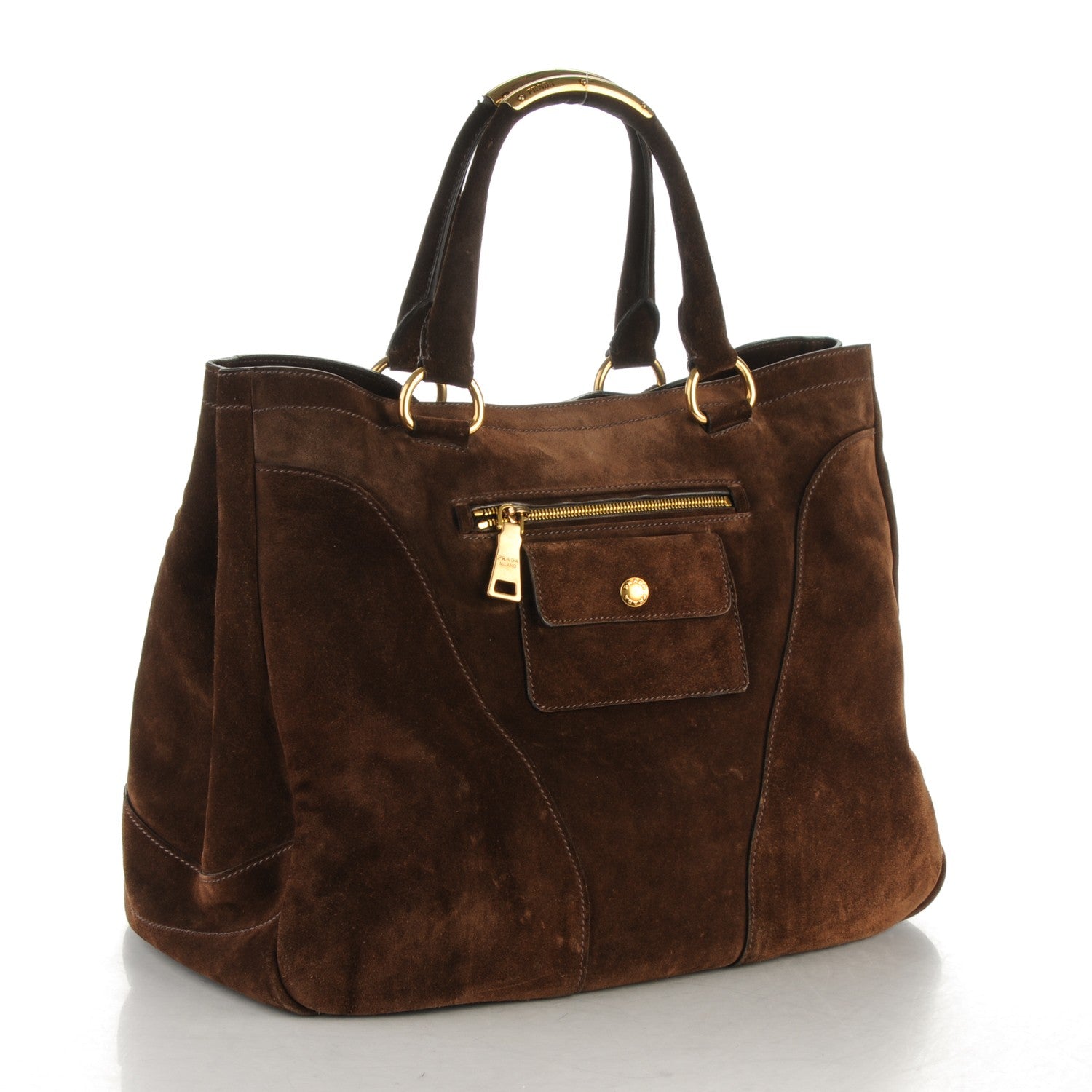 Prada Suede Scamosciato Tote Mogano 3 of 8