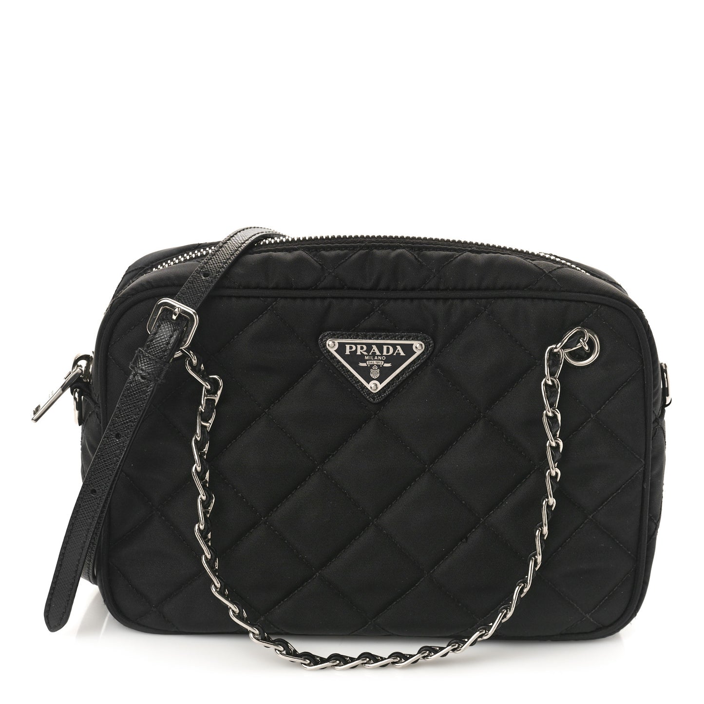 Nylon Tessuto Impuntu Quilted Bandoliera Crossbody Bag Black
