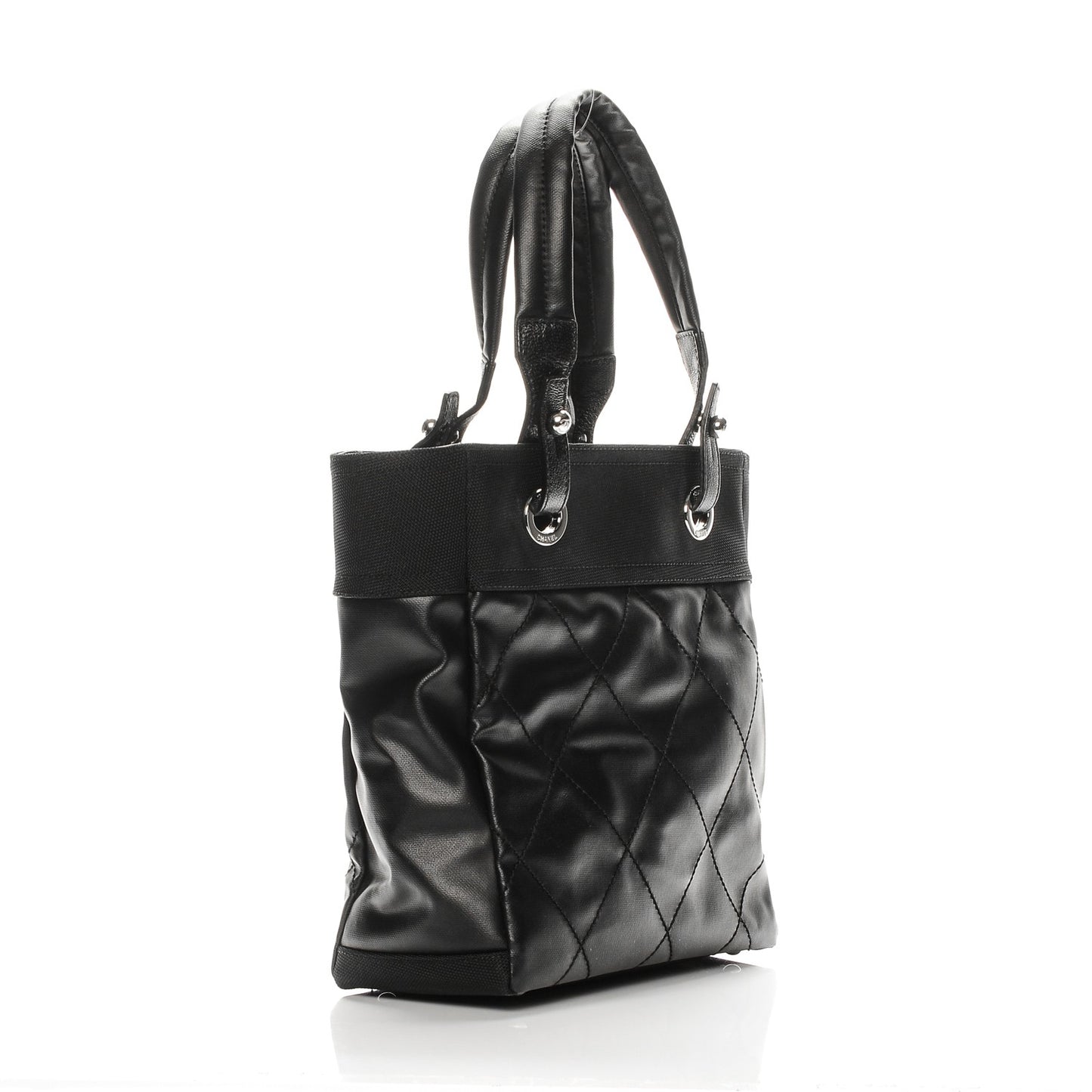 Coated Canvas Quilted Small Paris Biarritz Tote Black