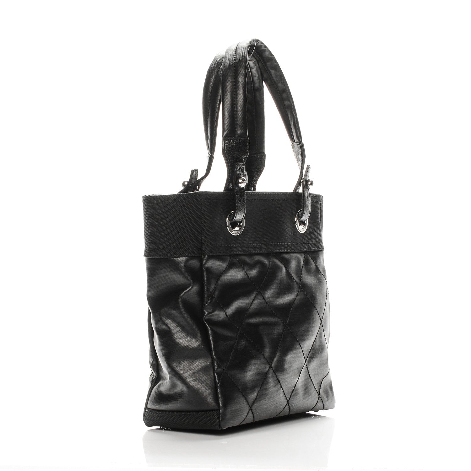 Chanel Coated Canvas Quilted Small Paris Biarritz Tote Black 3 of 7