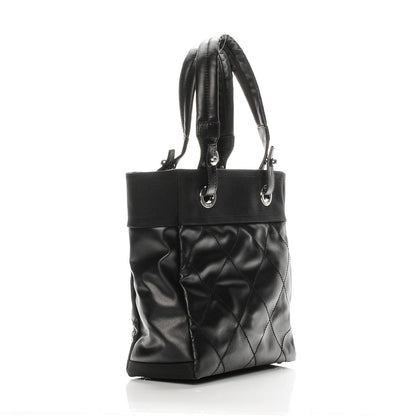 Chanel Coated Canvas Quilted Small Paris Biarritz Tote Black 3 of 7