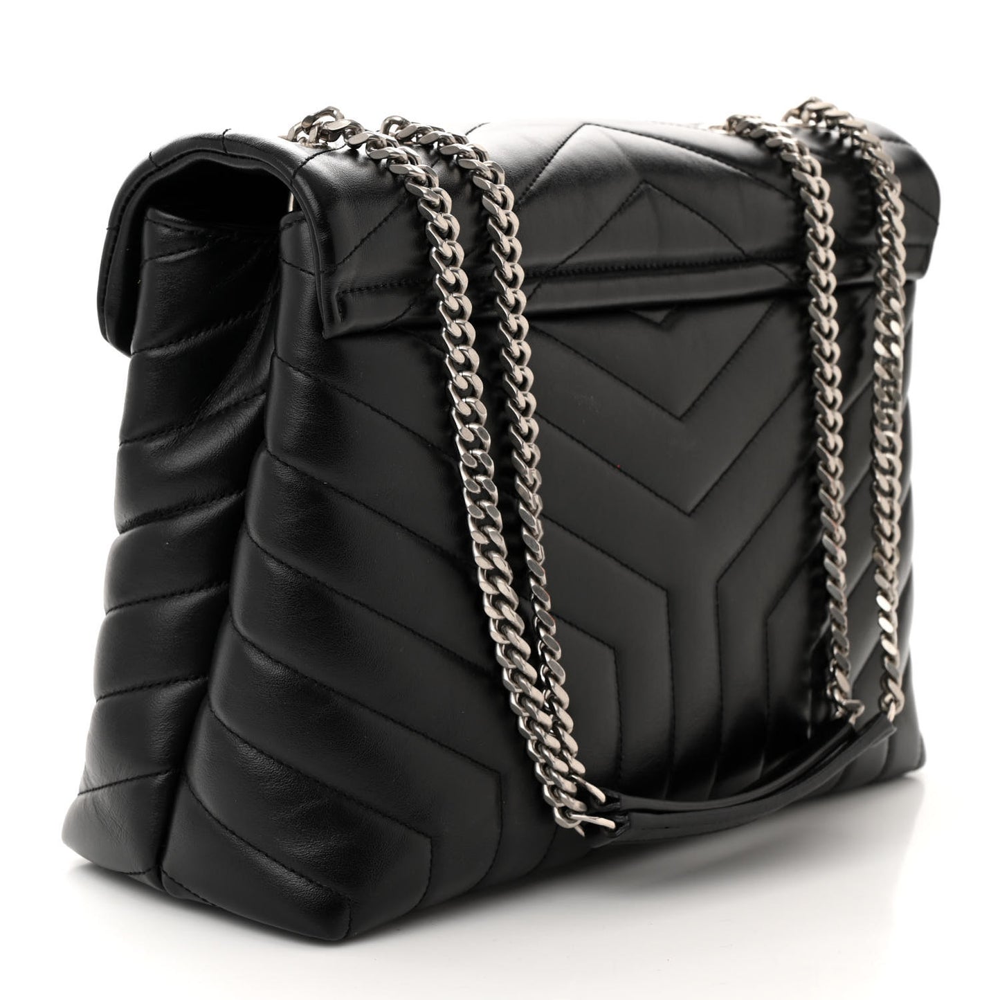 Calfskin Y Quilted Monogram Medium Loulou Chain Satchel Black