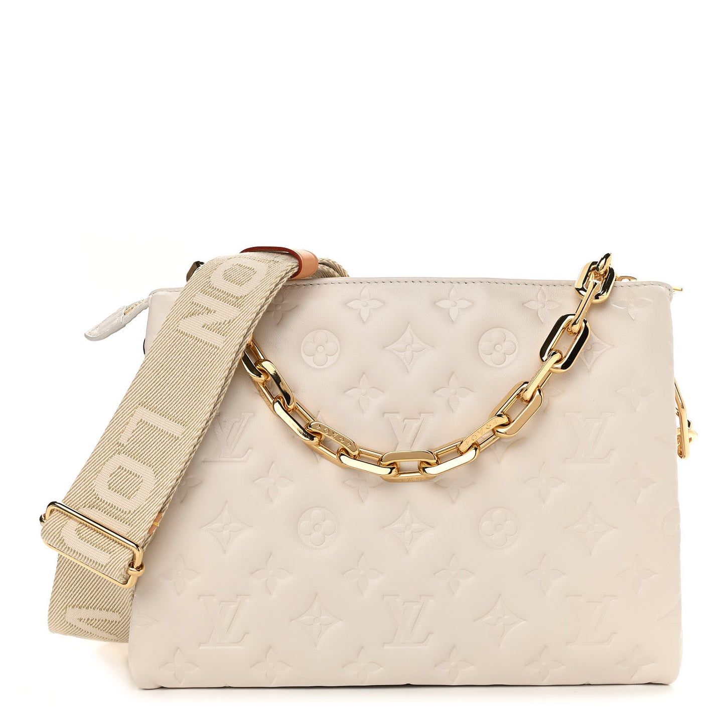 Lambskin Embossed Monogram Coussin PM Cream