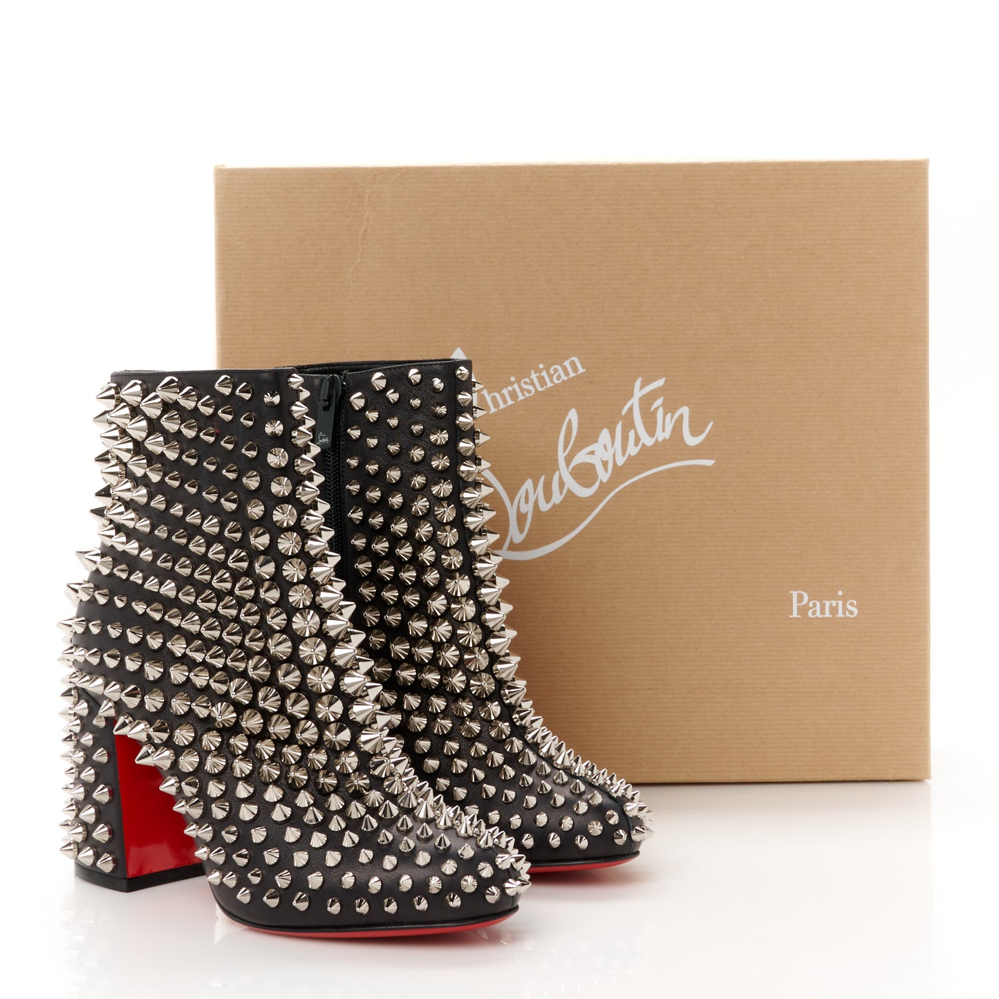 Calfskin Louise Capet Spikes 85 Boots 35.5 Black Silver