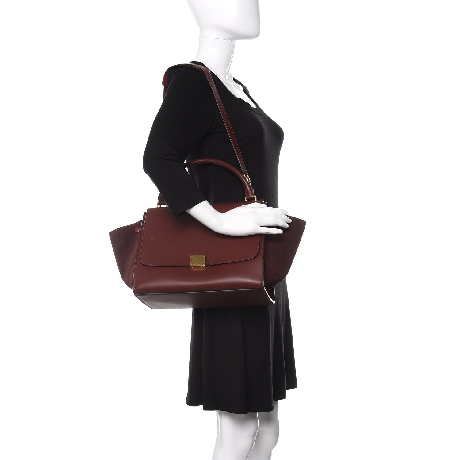 Celine Smooth Calfskin Suede Medium Trapeze Burgundy 2 of 9