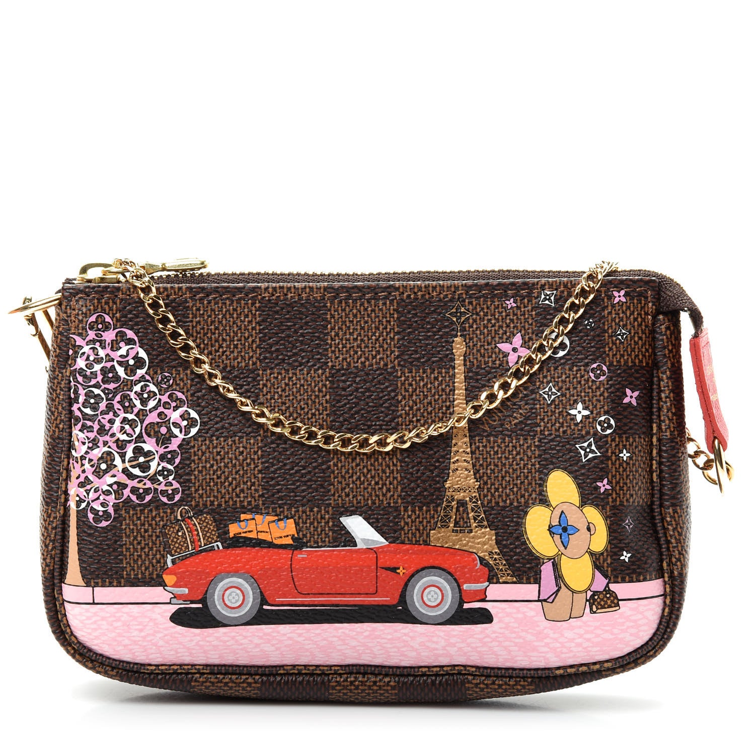 Louis Vuitton Damier Ebene 2019 Christmas Animation Mini Pochette Accessories Red 1 of 8