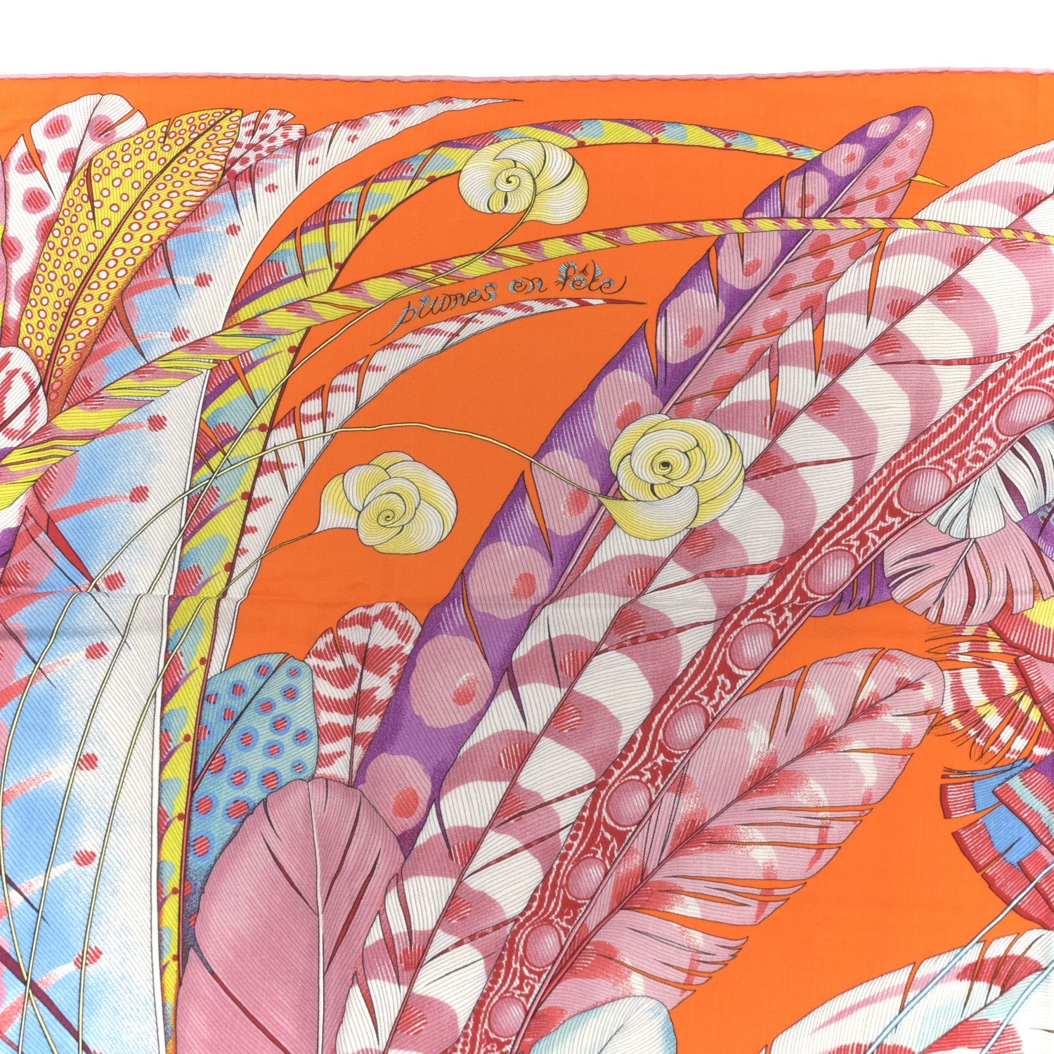 Hermes Cashmere Silk Plumes En Fete Shawl 140 Orange Mauve Multicolor 4 of 7