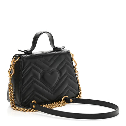 Gucci Calfskin Matelasse Mini GG Marmont Top Handle Shoulder Bag Black 3 of 9