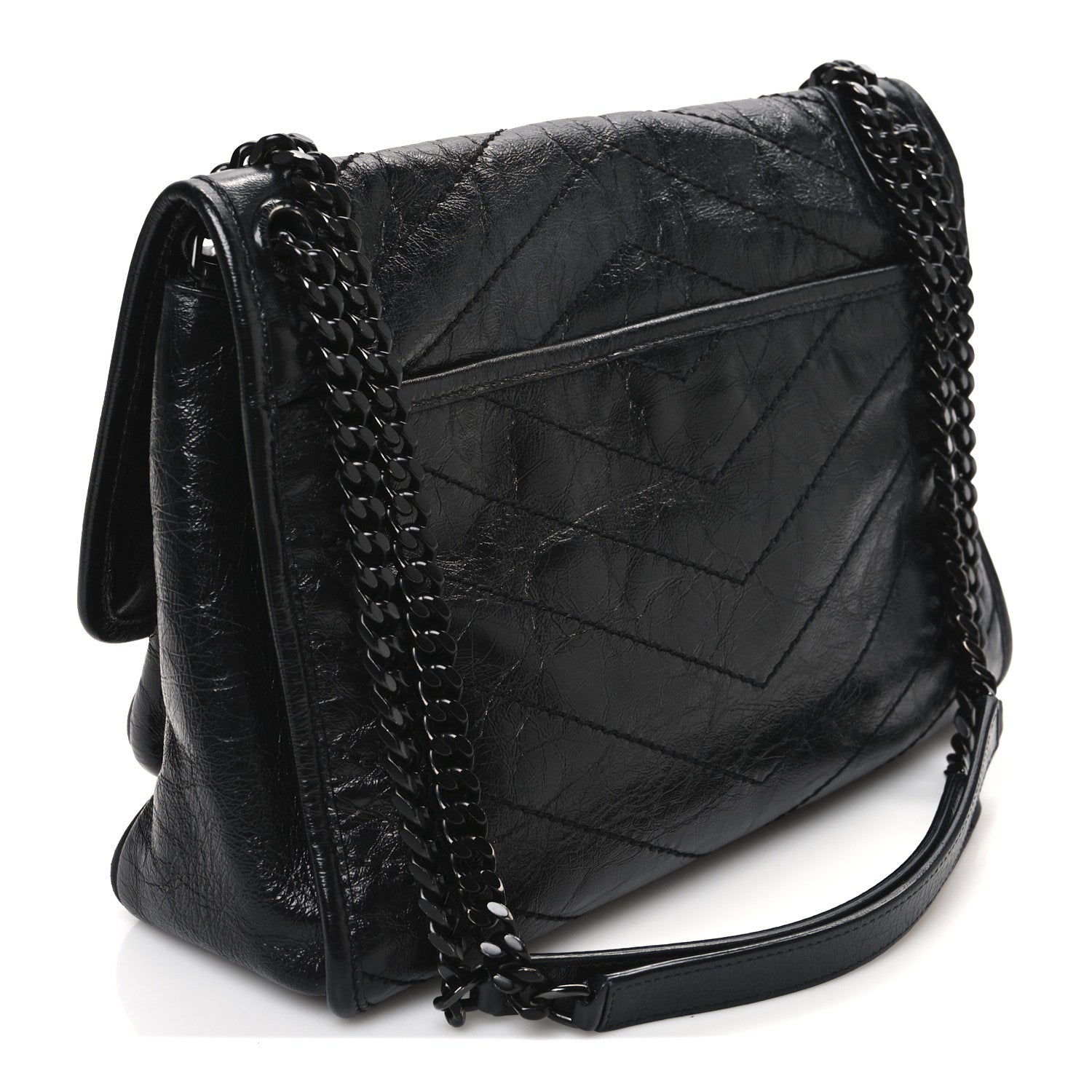 Saint Laurent Crinkled Calfskin Matelasse Monogram Medium Niki Chain Satchel Black 3 of 12
