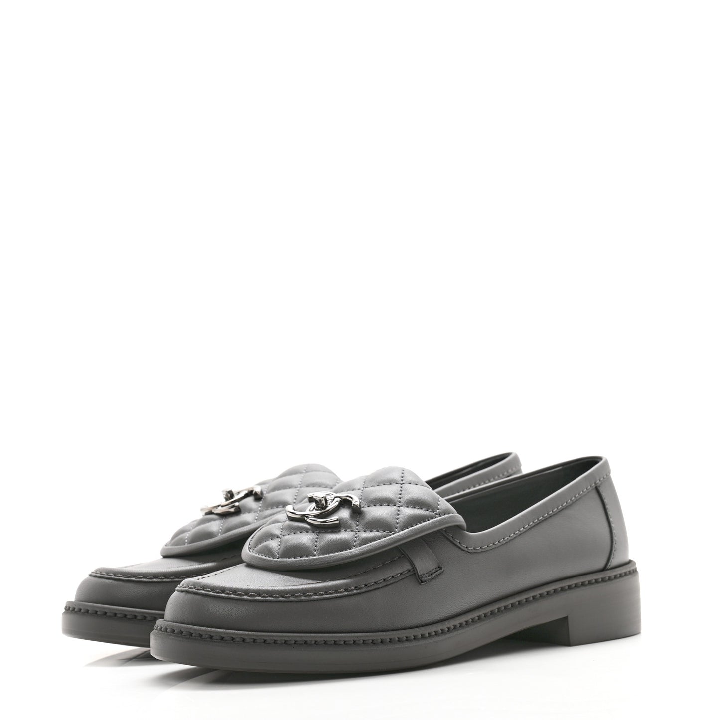 Lambskin Quilted CC Turnlock Loafers 38 Grey
