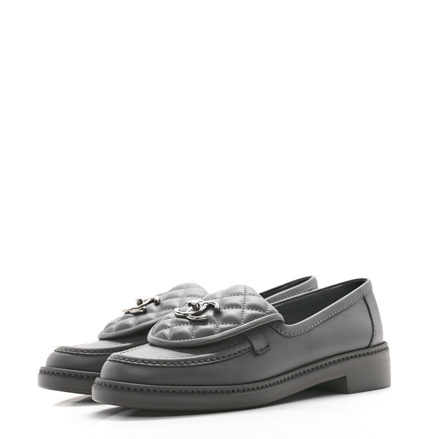 Chanel Lambskin Quilted CC Turnlock Loafers 38 Grey 3 of 7
