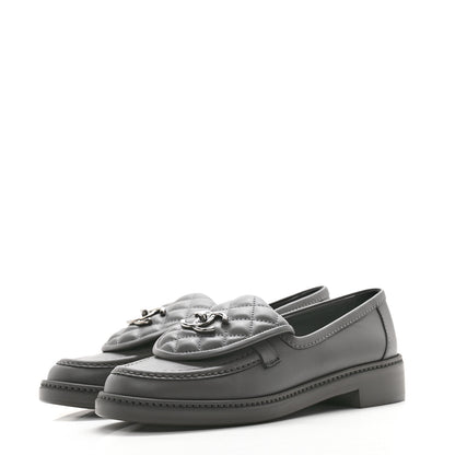 Chanel Lambskin Quilted CC Turnlock Loafers 38 Grey 3 of 7