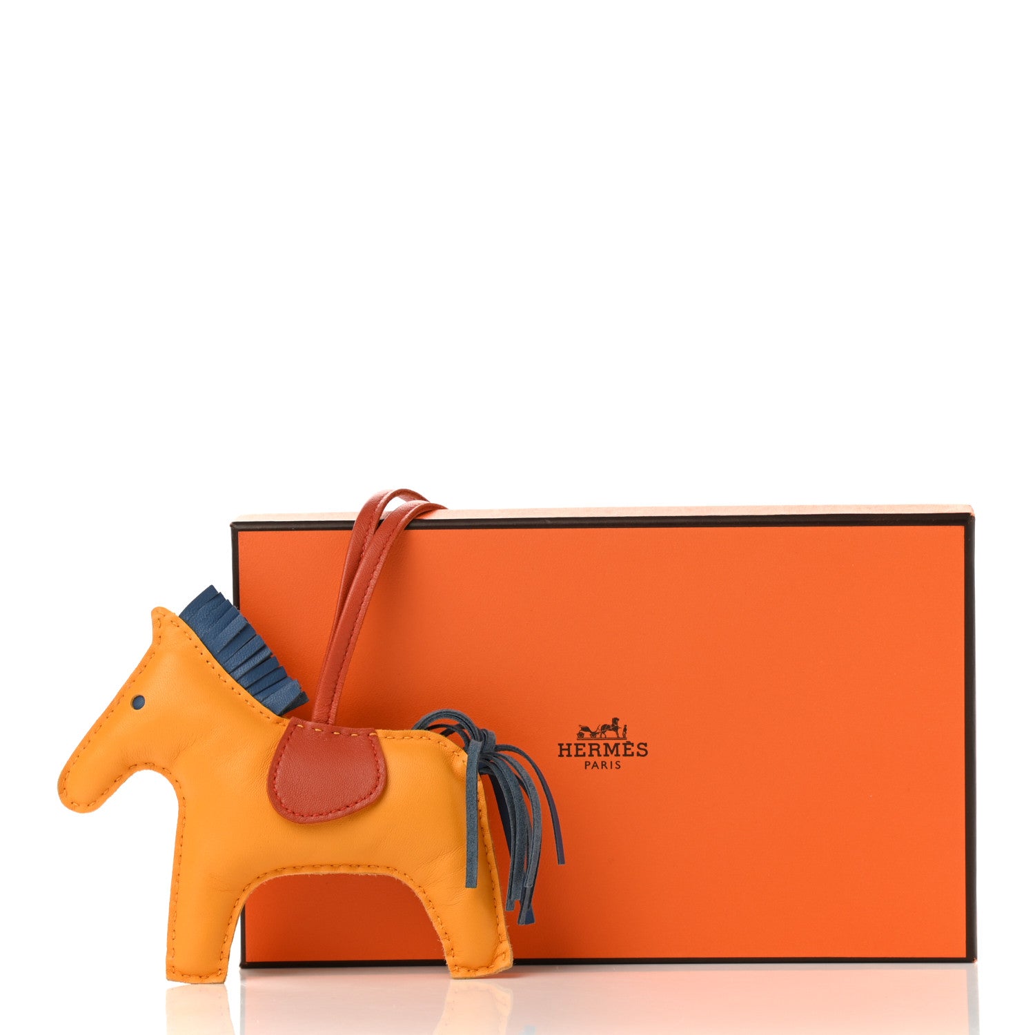Hermes Milo Lambskin Grigri Rodeo Horse Bag Charm MM Jaune D'Or Bleu Agate Cornaline 4 of 4