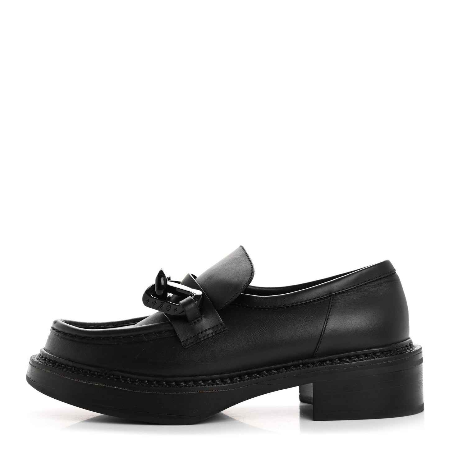Calfskin Oversized Chain Academy Loafers 37.5 Black