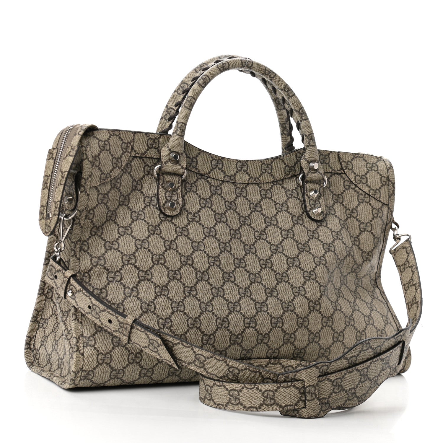 Balenciaga X GUCCI GG Supreme Monogram Neo Classic Silver Hardware City Beige Ebony 3 of 9