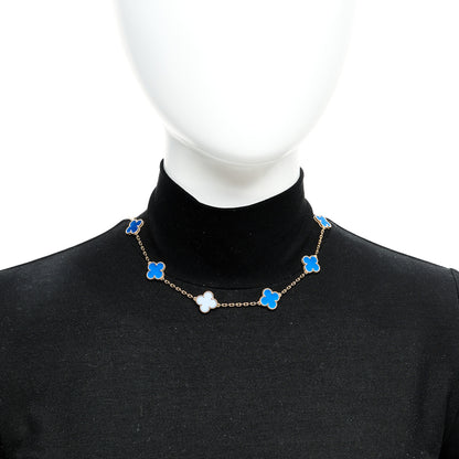 Van Cleef & Arpels 18K Yellow Gold Blue Agate 10 Motifs Vintage Alhambra Necklace 2 of 7