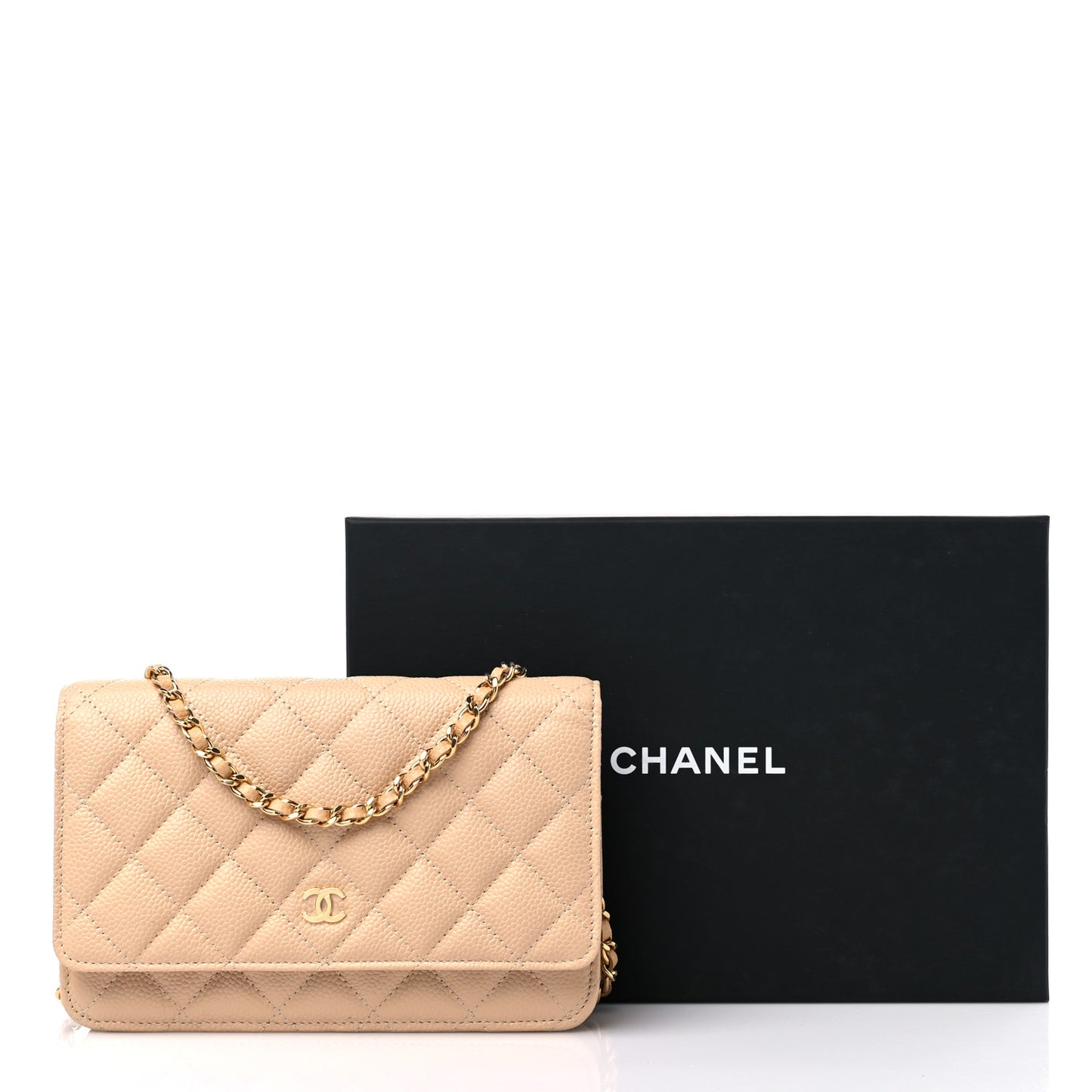 Caviar Quilted Wallet On Chain WOC Beige