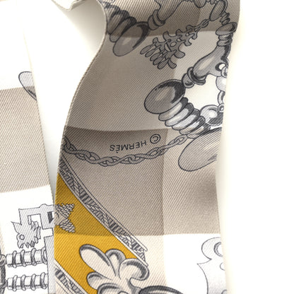 Hermes Silk Mors Et Gourmettes Vichy Twilly Etoupe Jaune Vif White 4 of 4