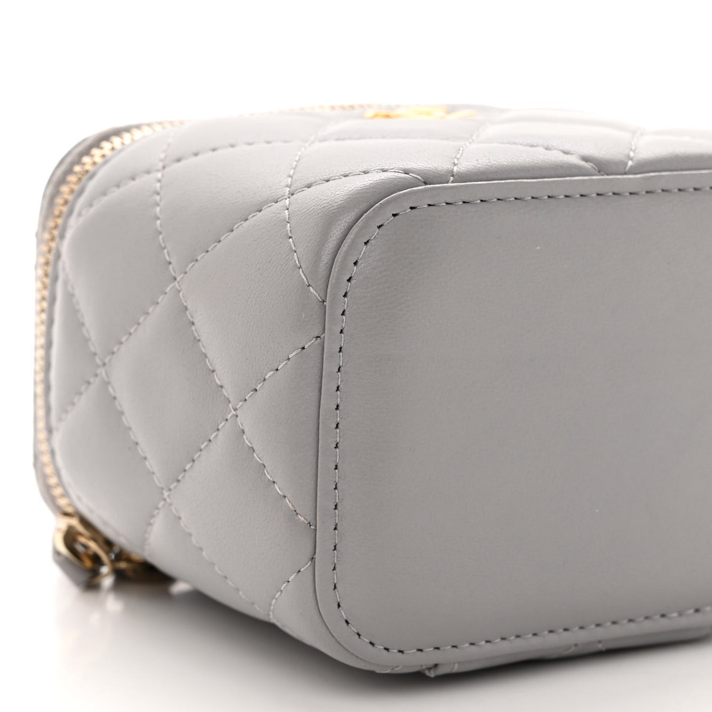 Lambskin Quilted Pearl Crush Mini Vanity Case With Chain Grey