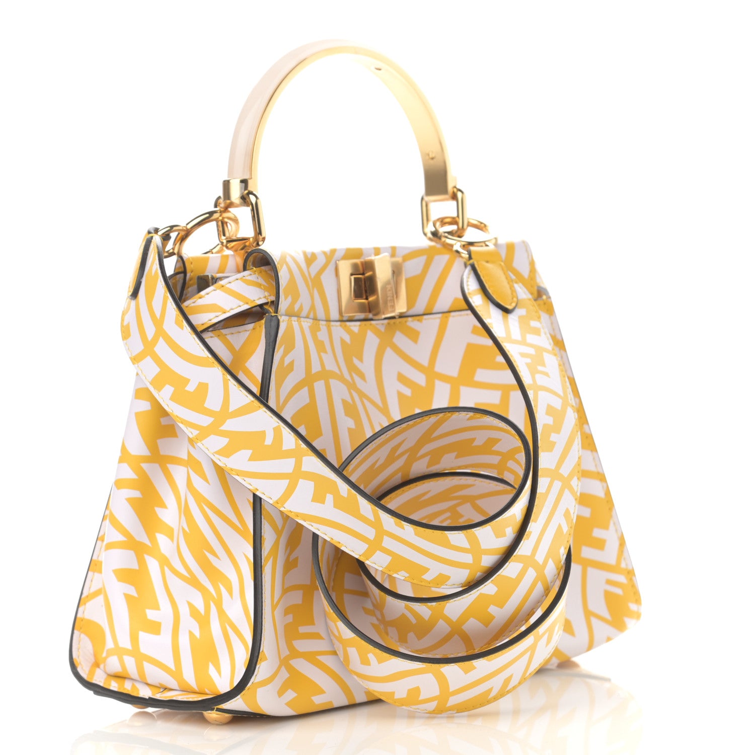 Fendi X SARAH COLEMAN Vitello Liberty Shiny Nappa Plexiglass FF Vertigo Mini Peekaboo Iconic Satchel Mimosa White 3 of 12