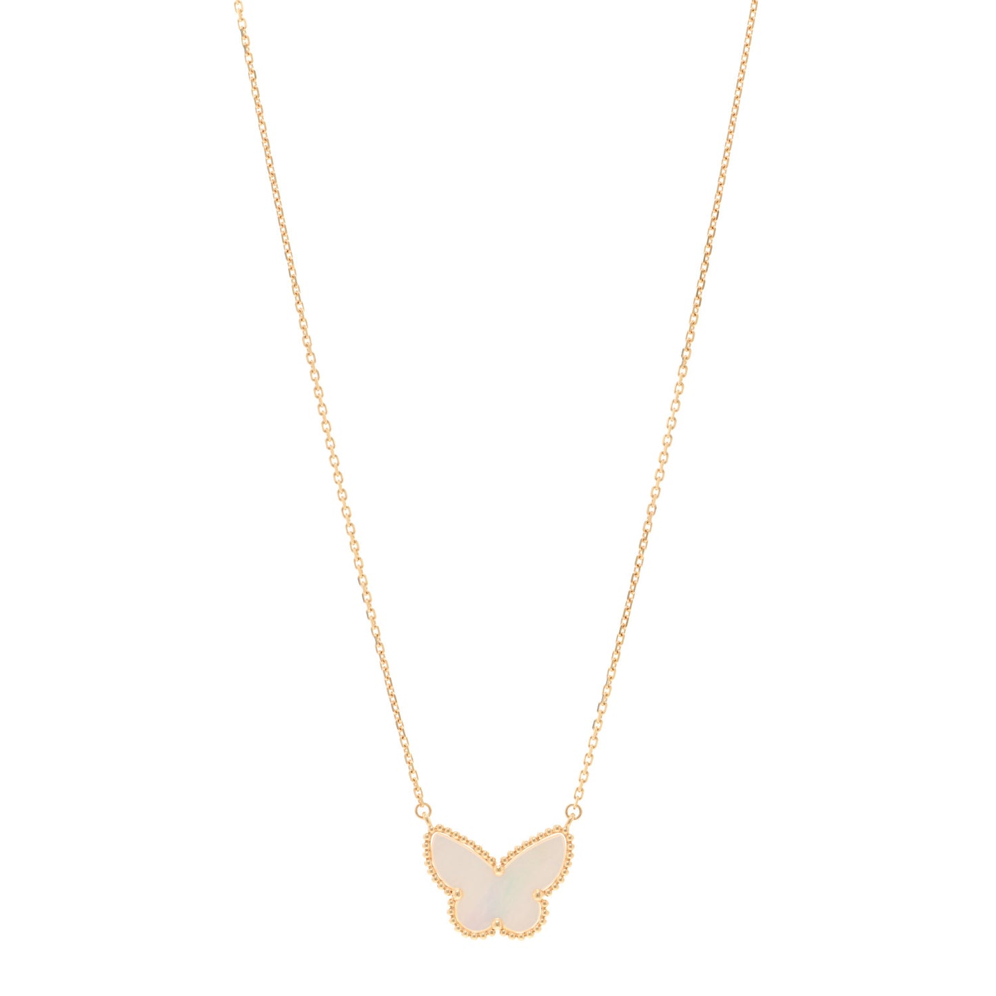 18K Yellow Gold Mother of Pearl Lucky Alhambra Butterfly Pendant Necklace