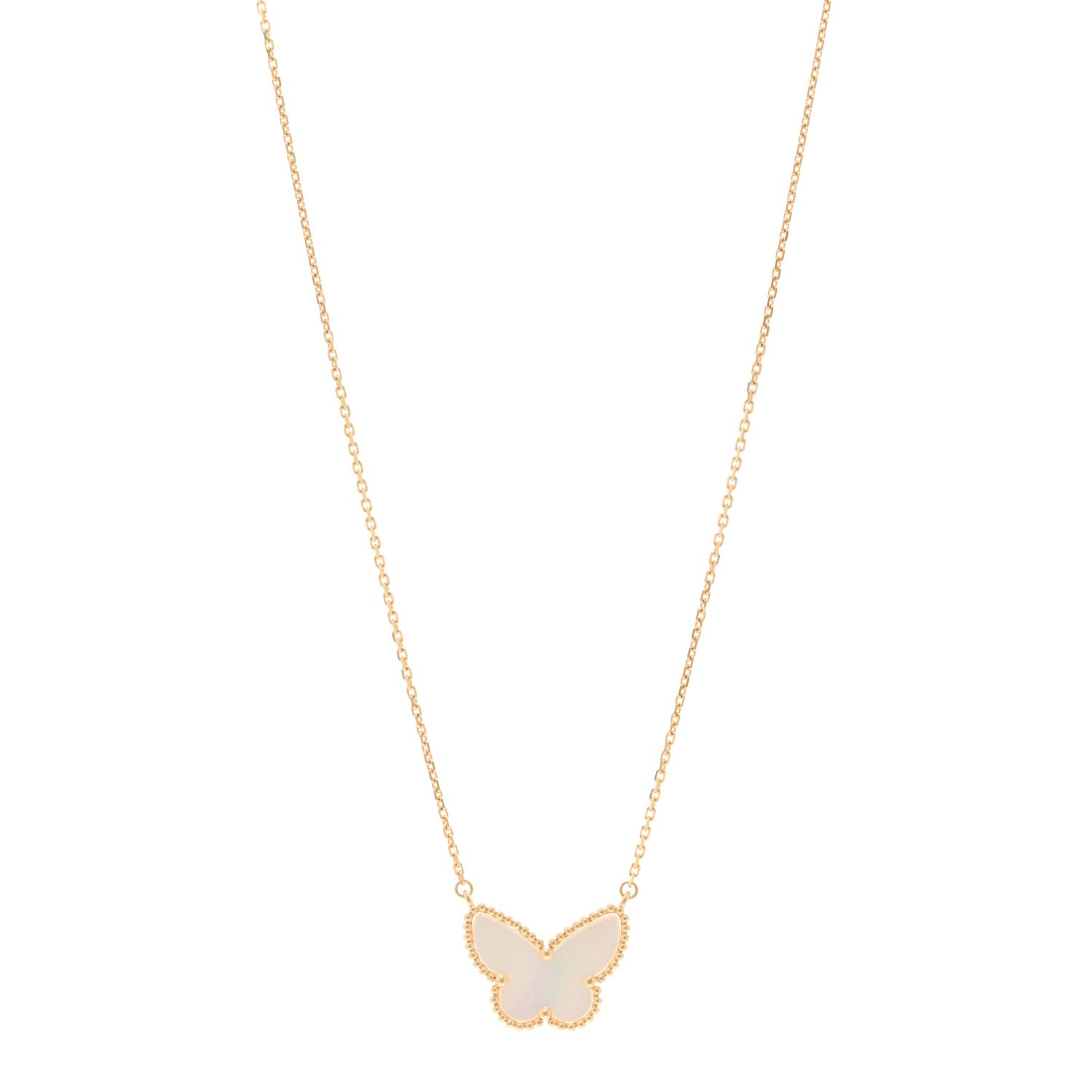 Van Cleef & Arpels 18K Yellow Gold Mother of Pearl Lucky Alhambra Butterfly Pendant Necklace 1 of 4