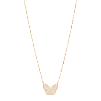 Van Cleef & Arpels 18K Yellow Gold Mother of Pearl Lucky Alhambra Butterfly Pendant Necklace 1 of 4