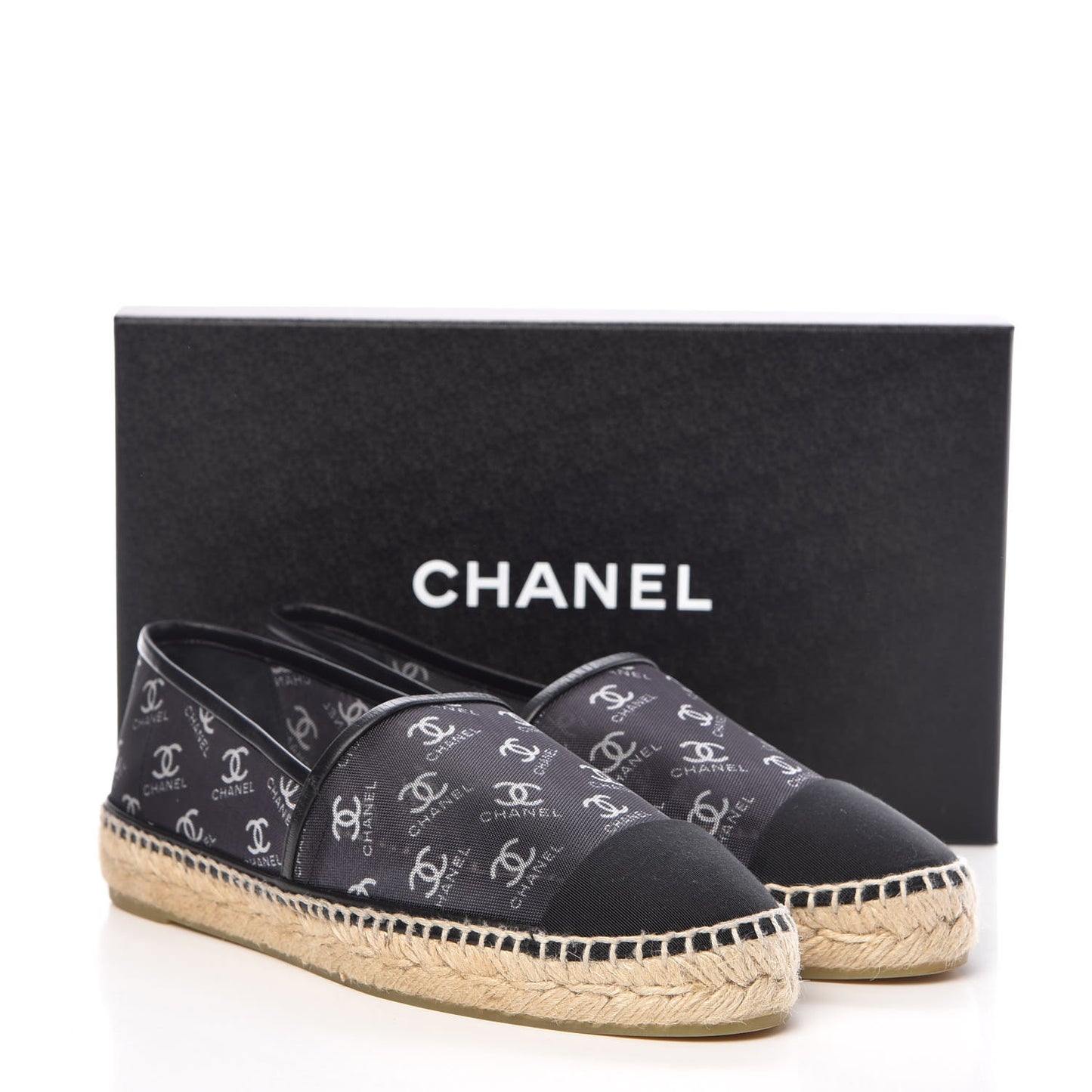 Mesh Grosgrain CC Espadrilles 40 Black White