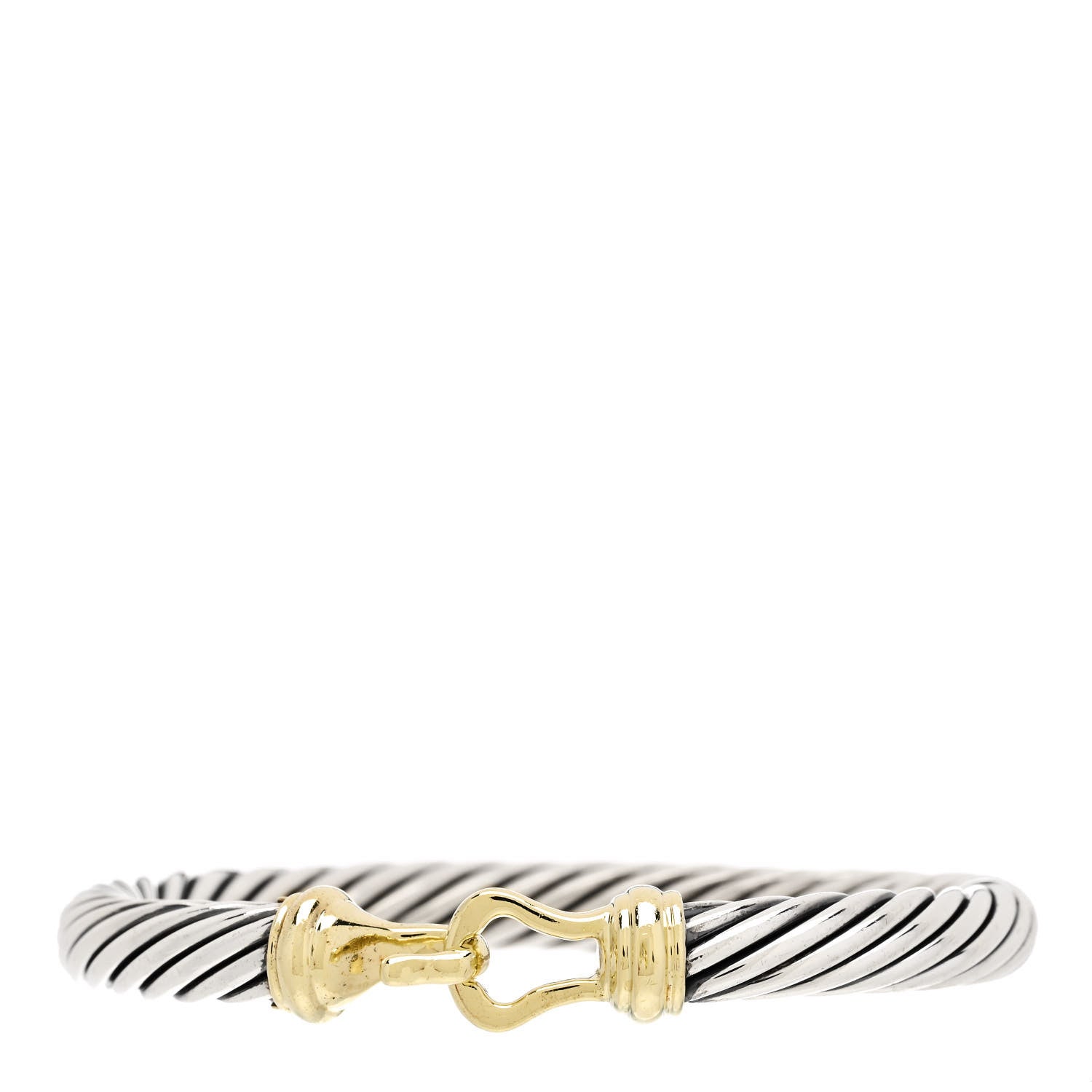 David Yurman Sterling Silver 14K Yellow Gold 7mm Cable Classic Buckle Bracelet 1 of 4
