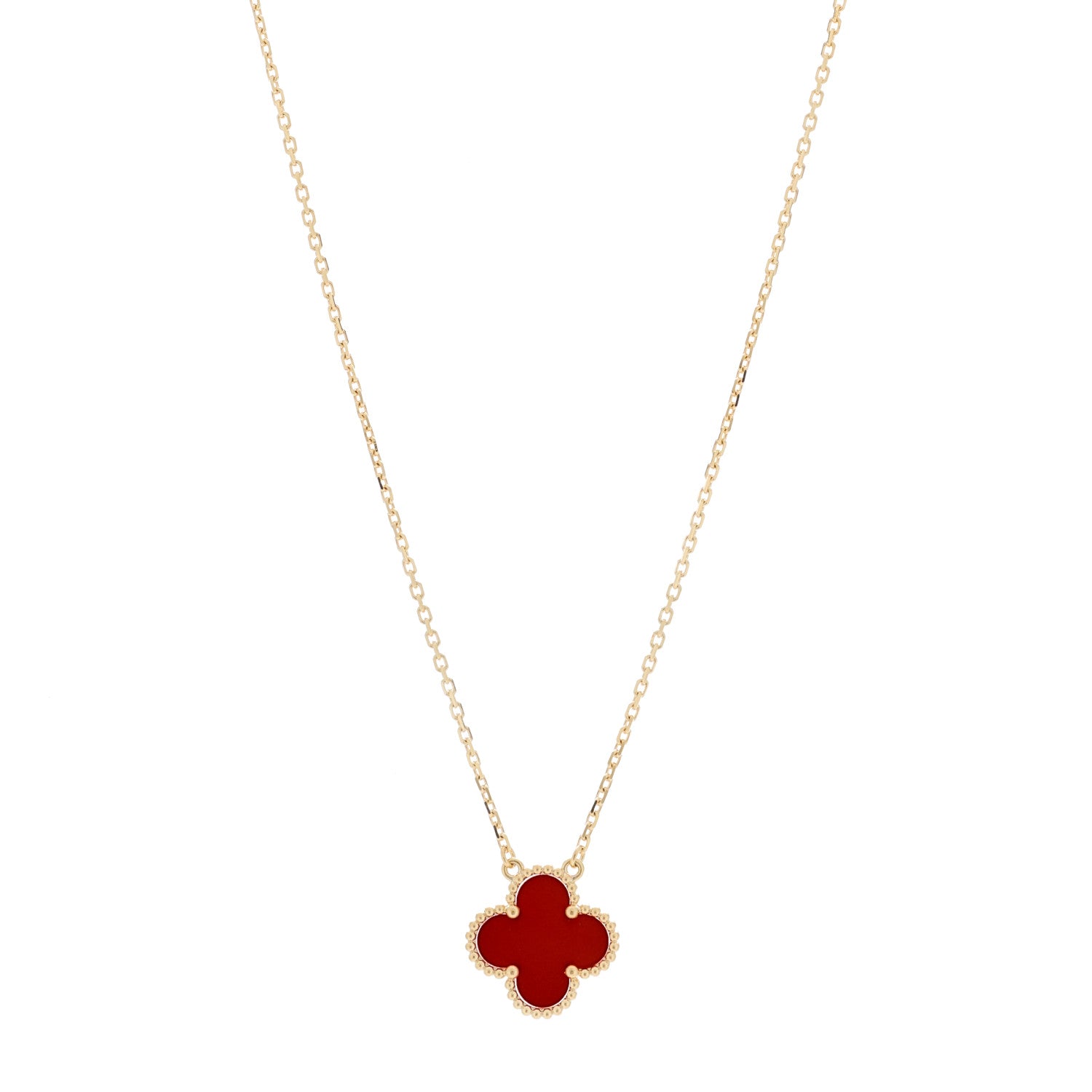 Van Cleef & Arpels 18K Yellow Gold Carnelian Vintage Alhambra Pendant Necklace 1 of 6