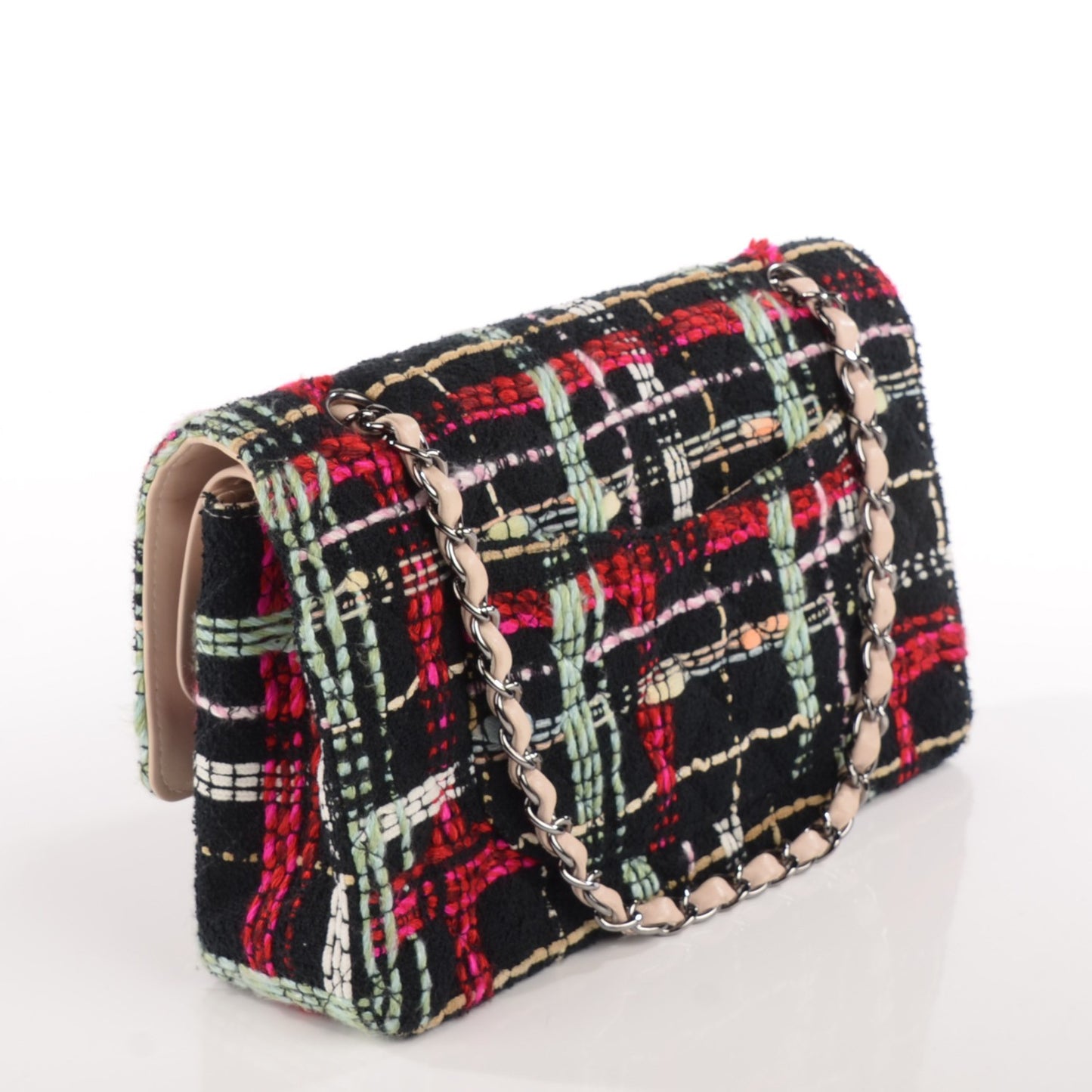 Tweed Medium Double Flap Black Pink