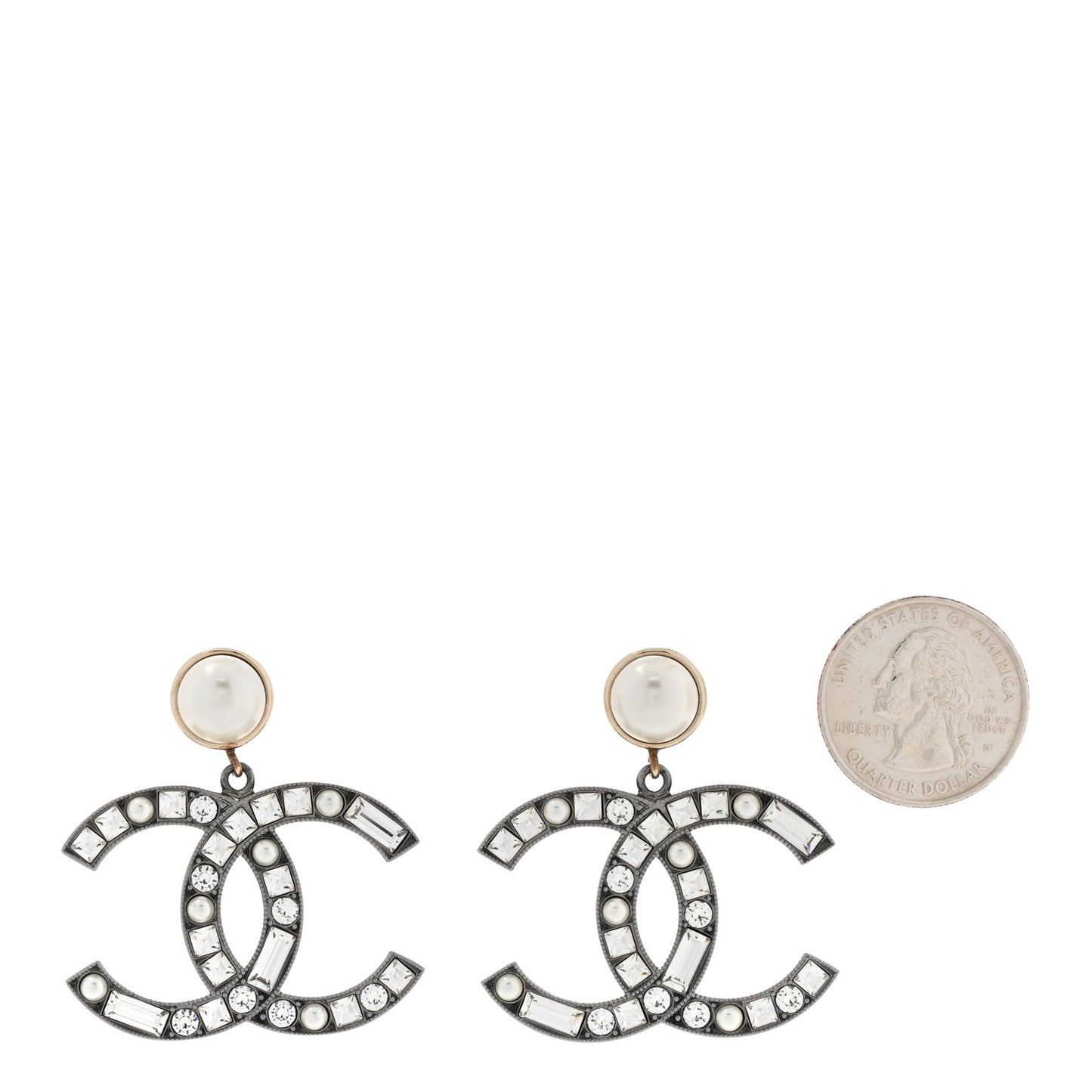 Crystal CC Drop Earrings Silver
