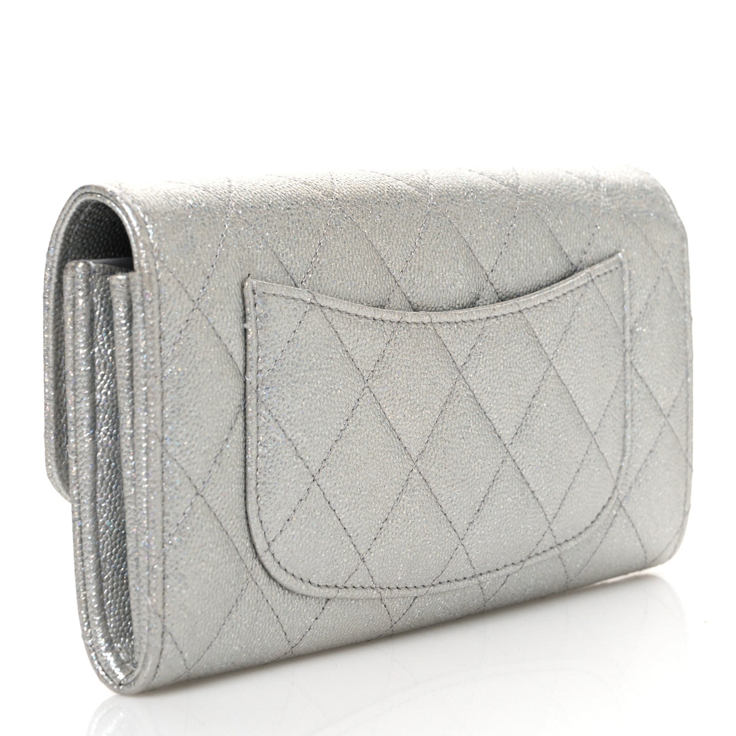 Chanel Glittered Metallic Caviar Quilted Large Flap Wallet Silver 3 of 8