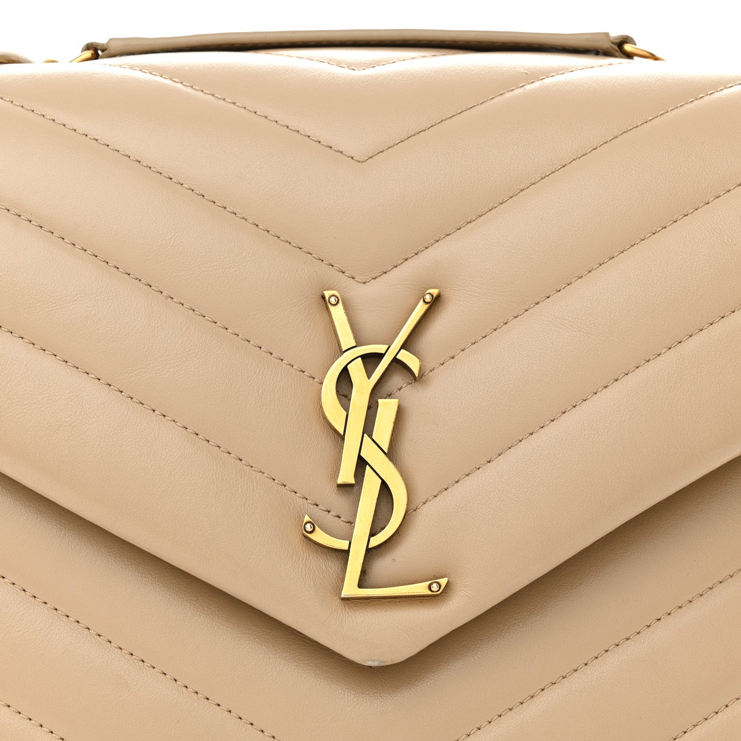 Saint Laurent Calfskin Y Quilted Monogram Medium Loulou Chain Satchel Dark Beige 8 of 17