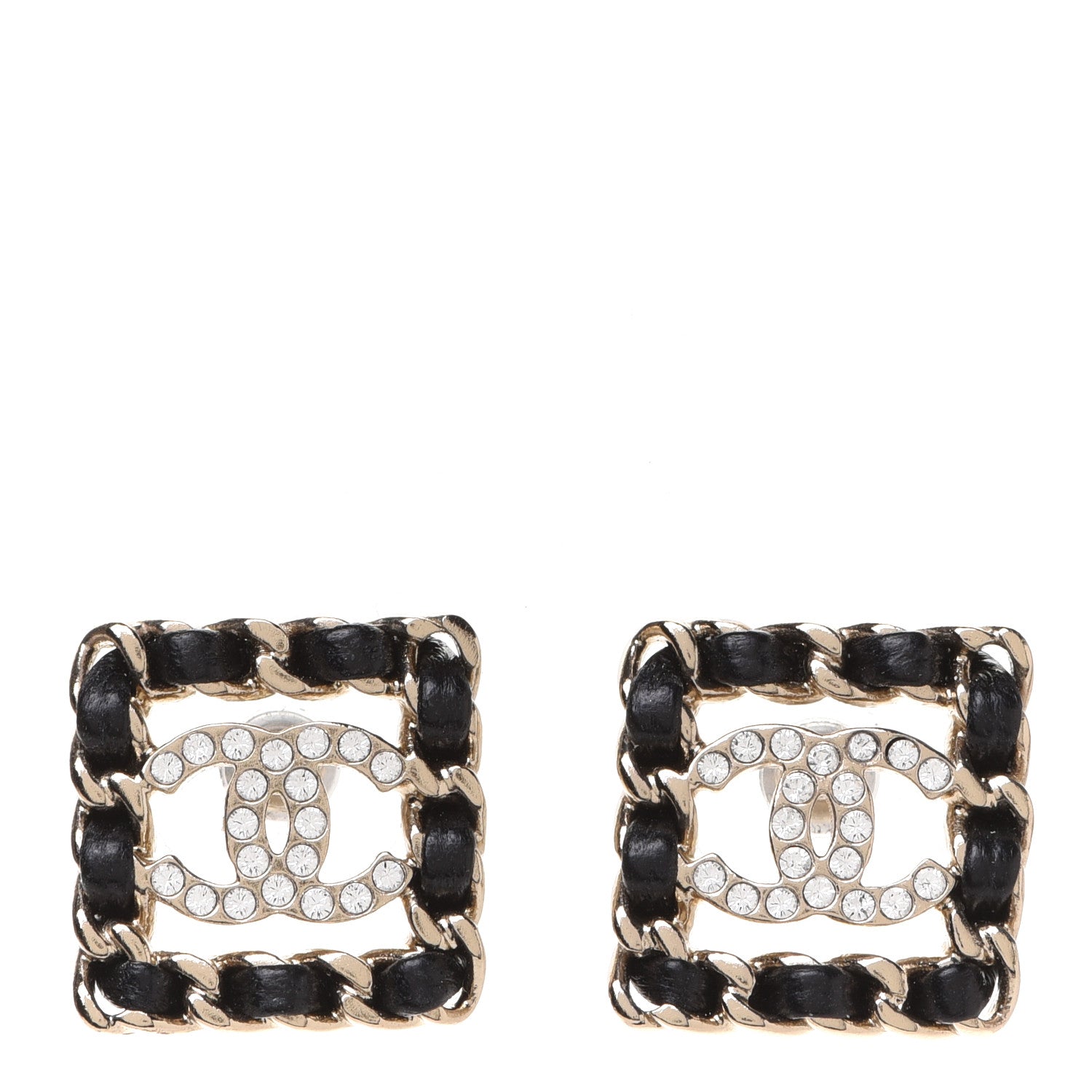 Chanel Crystal Lambskin Chain Sergeant Chanel Stud Earrings Black Gold 1 of 5