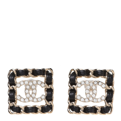 Chanel Crystal Lambskin Chain Sergeant Chanel Stud Earrings Black Gold 1 of 5