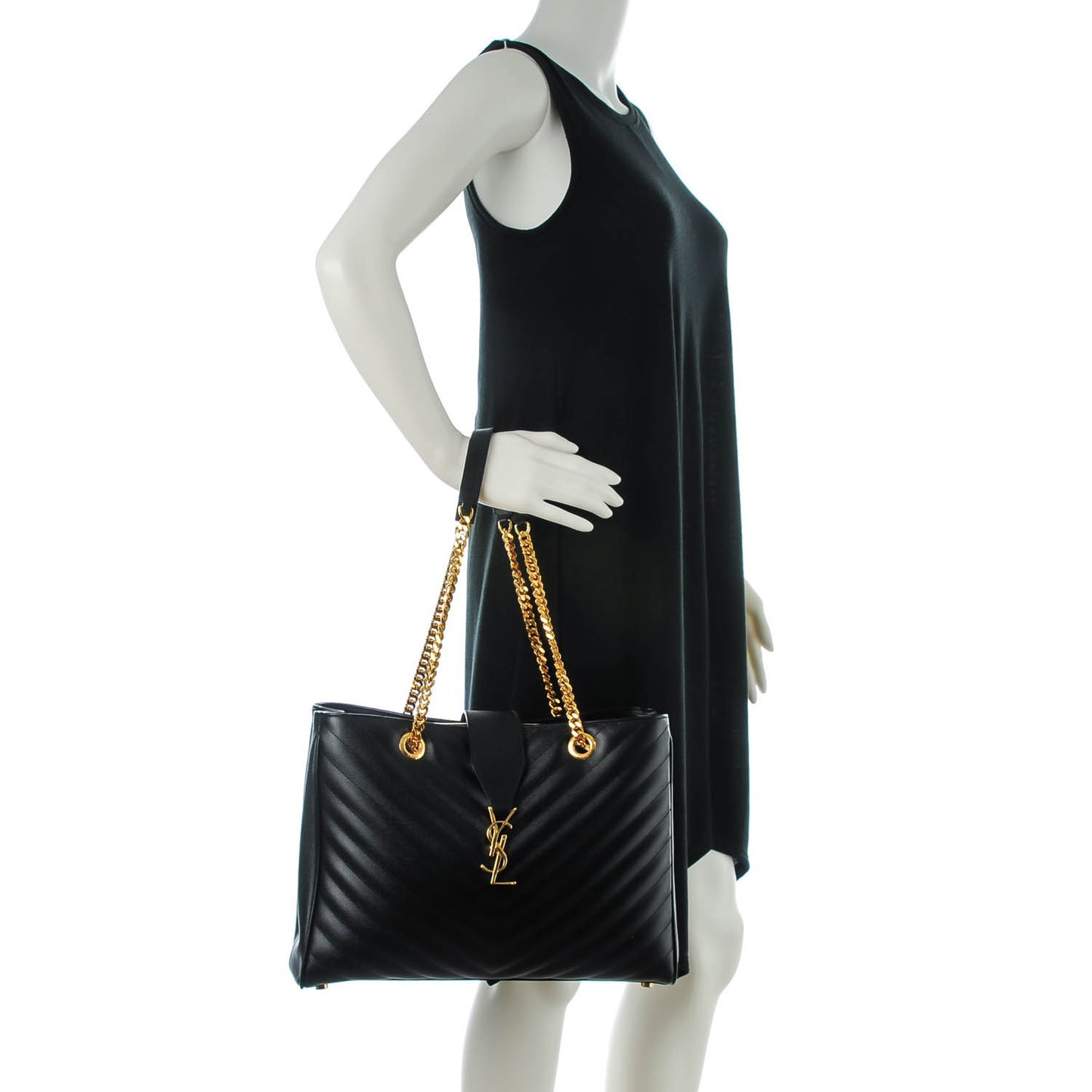 Grain De Poudre Matelasse Chevron Monogram Shopping Bag Black