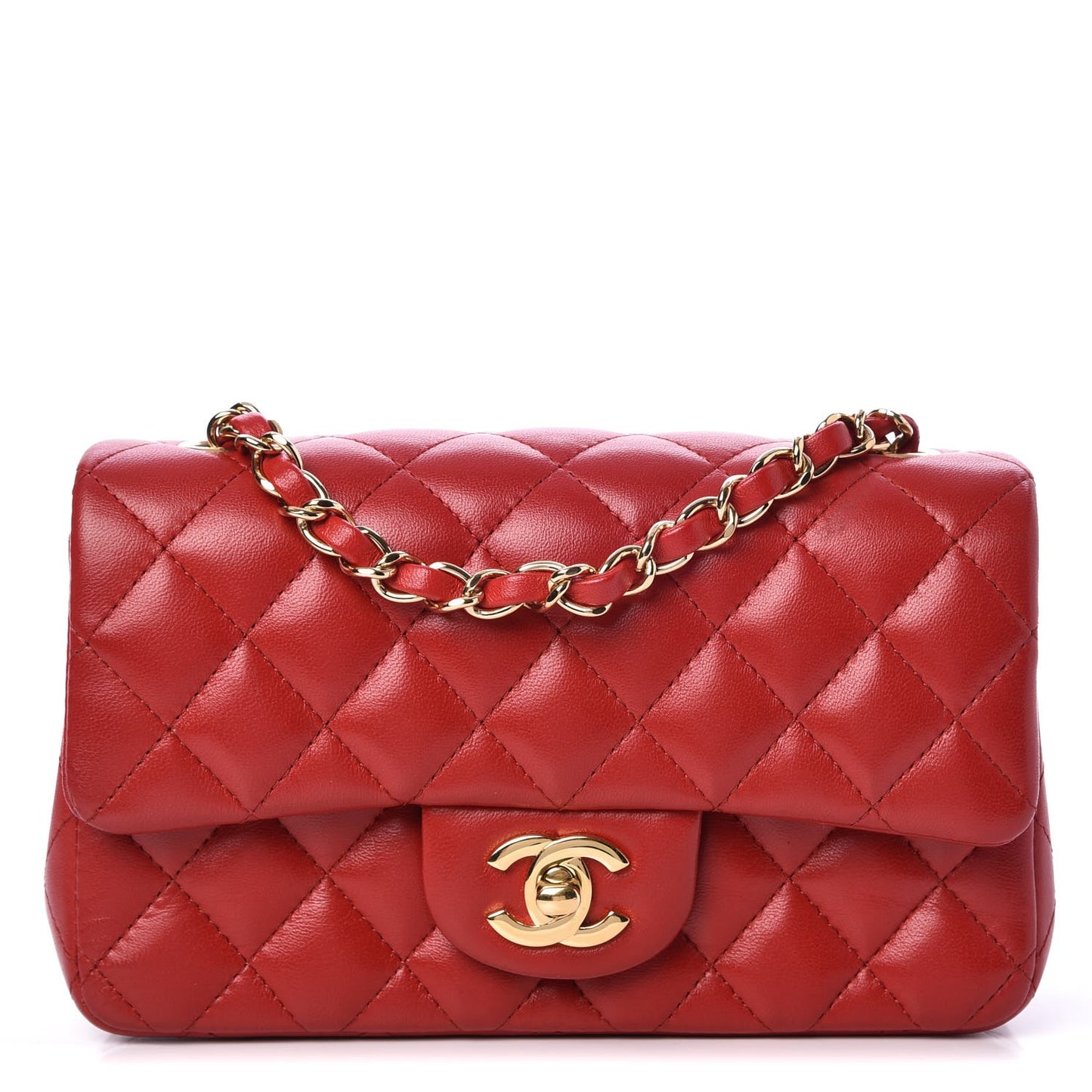 Lambskin Quilted Mini Rectangular Flap Red