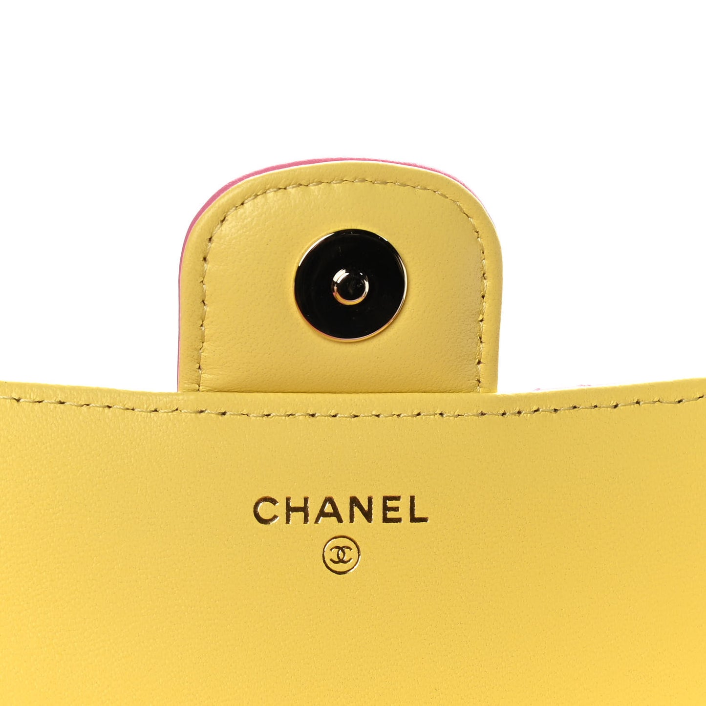 Lambskin Quilted Glasses Case With Chain Pink Yellow