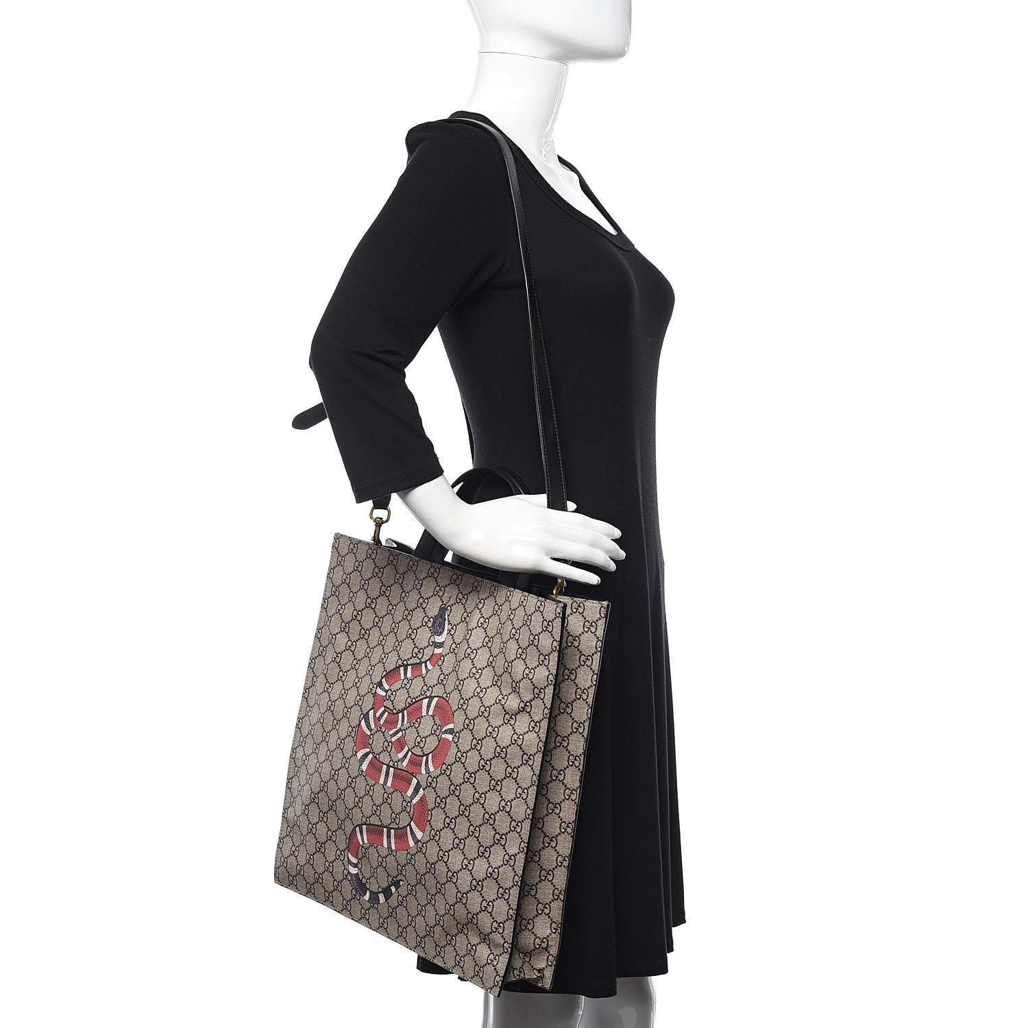 Gucci Soft GG Supreme Monogram Kingsnake Vertical Tote Black 2 of 10