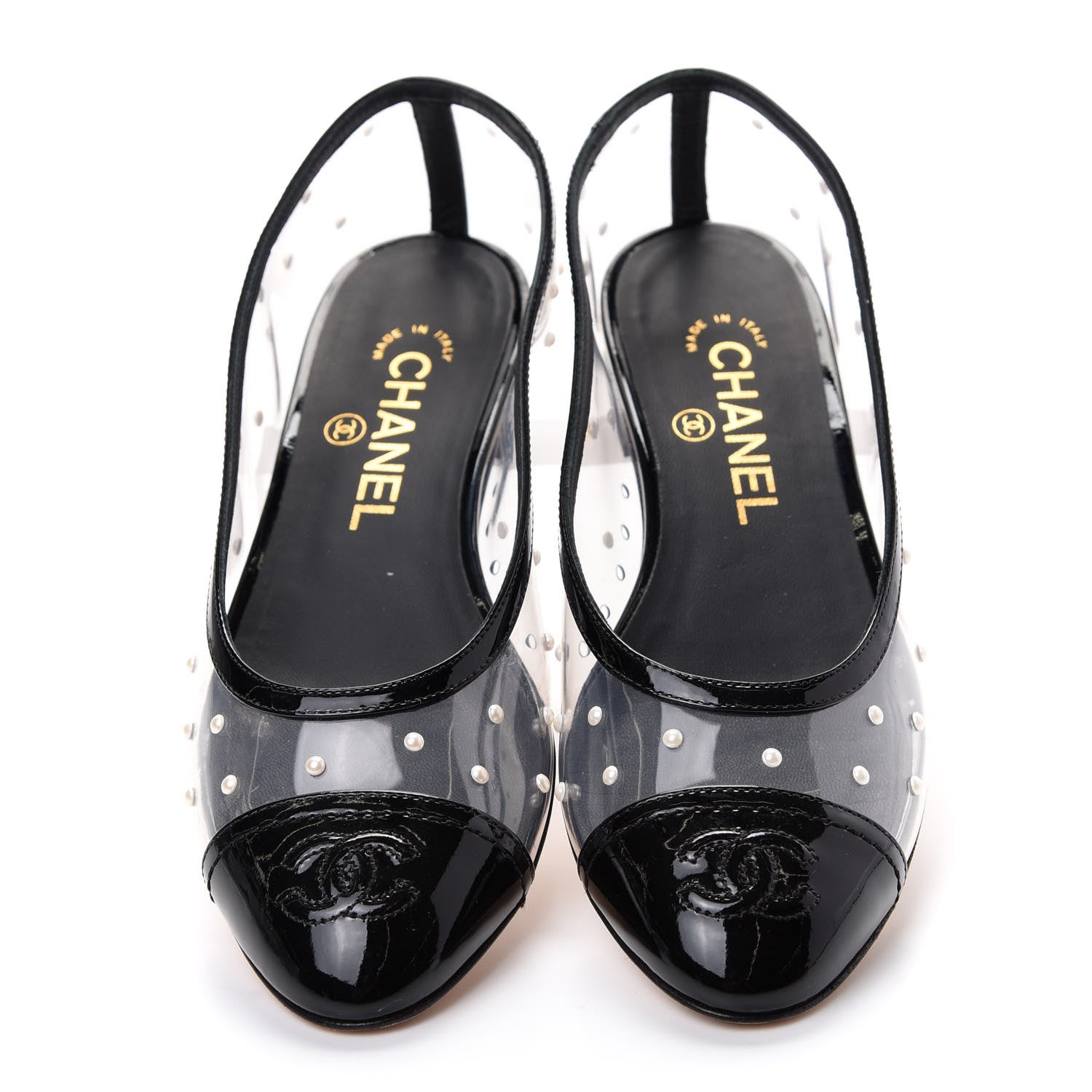 Chanel PVC Patent Calfskin Pearl Cap Toe Ballerina Flats 36 Transparent Black 4 of 9