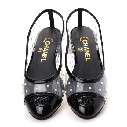 Chanel PVC Patent Calfskin Pearl Cap Toe Ballerina Flats 36 Transparent Black 4 of 9
